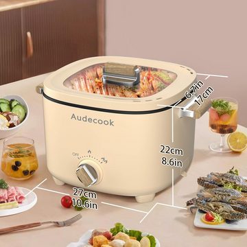 Audecook Multikocher Elektrischer Hot Pot, 2.5L Tragbare Antihaft für Steak/Pasta/Suppe, 800,00 W, 2,50 l Schüssel, Mini Bratpfanne mit Dual Leistungssteuerung, Elektrischer Reisetopf