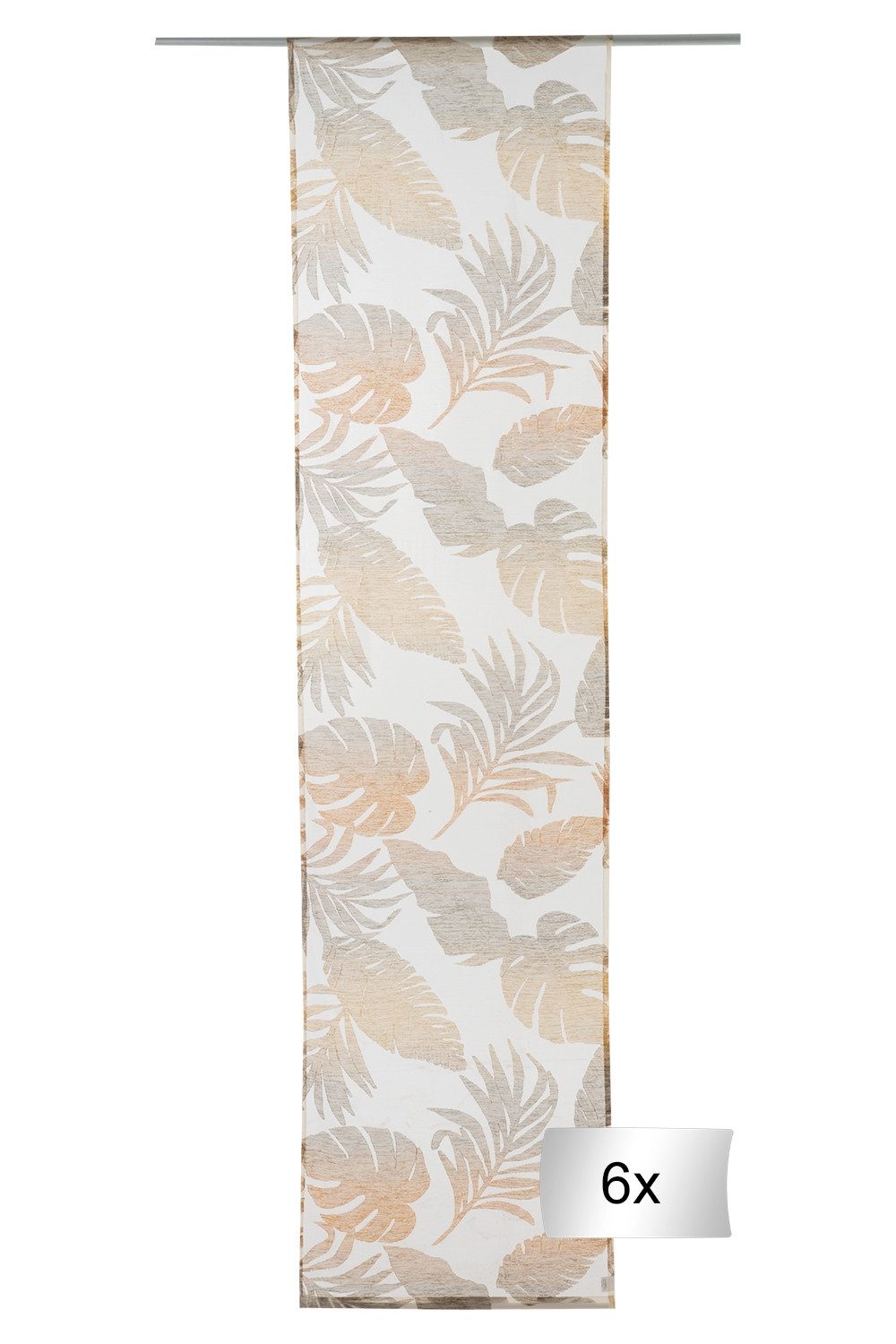 Home4You Vorhang, Flächenvorhänge, 6er Set, Kupferfarben, Creme, halbtransparent, Polyester, B 60 x L 245 cm, Blättermotiv