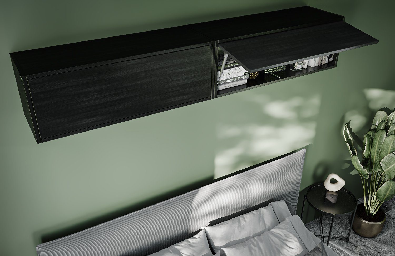 Wohnzimmer Wandschrank 100x35x35cm, Bad, für Küchenschrank, Hängeschrank schwarz Room Platan Flur