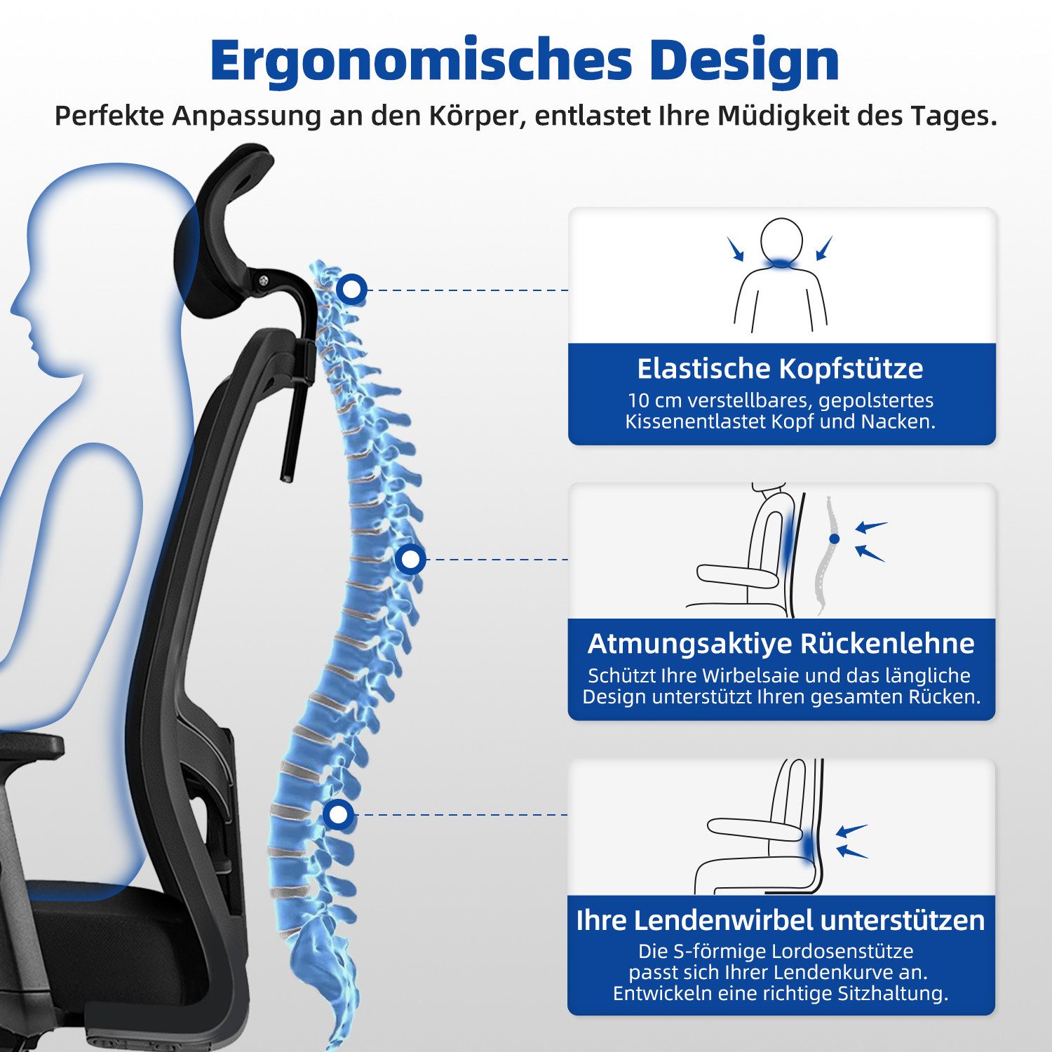Hiazurm Bürostuhl Bürostuhl, Chefsessel, Ergonomischer Schreibtischstuhl, C günstig online kaufen