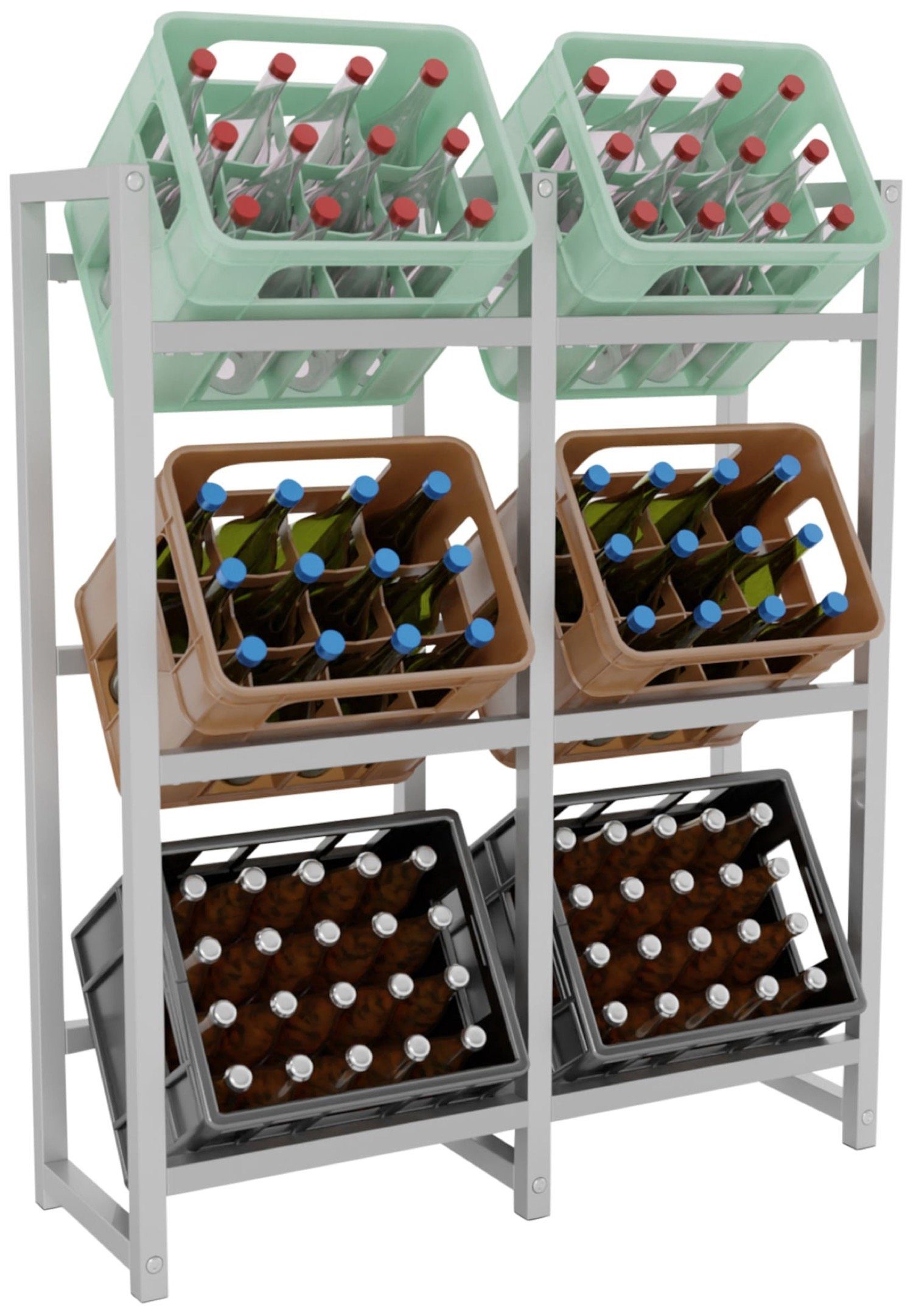 TPFLiving Standregal Getränkekistenständer Star - Getränkeregal für 6 Kisten in edelstahl, Kastenständer für Getränkekisten - Flaschenregal, Getränkekistenregal mit den Maßen (HxB xT): 116 x 91 x 31 cm