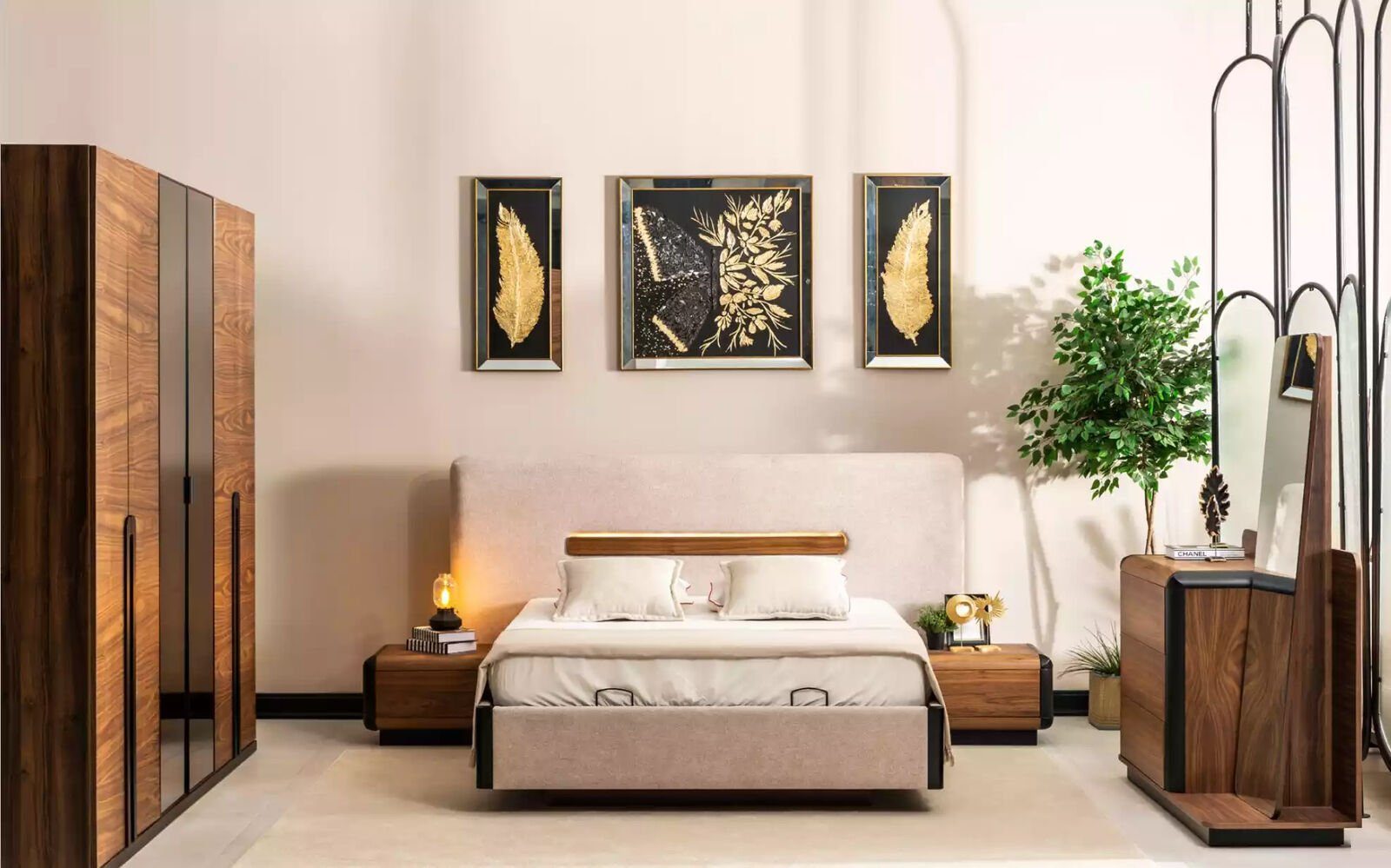 JVmoebel Bett Bett Möbel Design nur Nahcttische), (1-tlg., Bett in Doppelbett Europe Textil ohne Betten Holz Made 1x Schlafzimmer