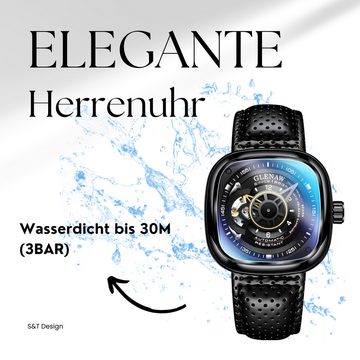 S&T Design Automatikuhr Herren Mechanisch Selbstaufzug Edelstahl, (inkl. Uhrenbox), Skelettuhr Wasserdicht 3BAR Männer Uhr