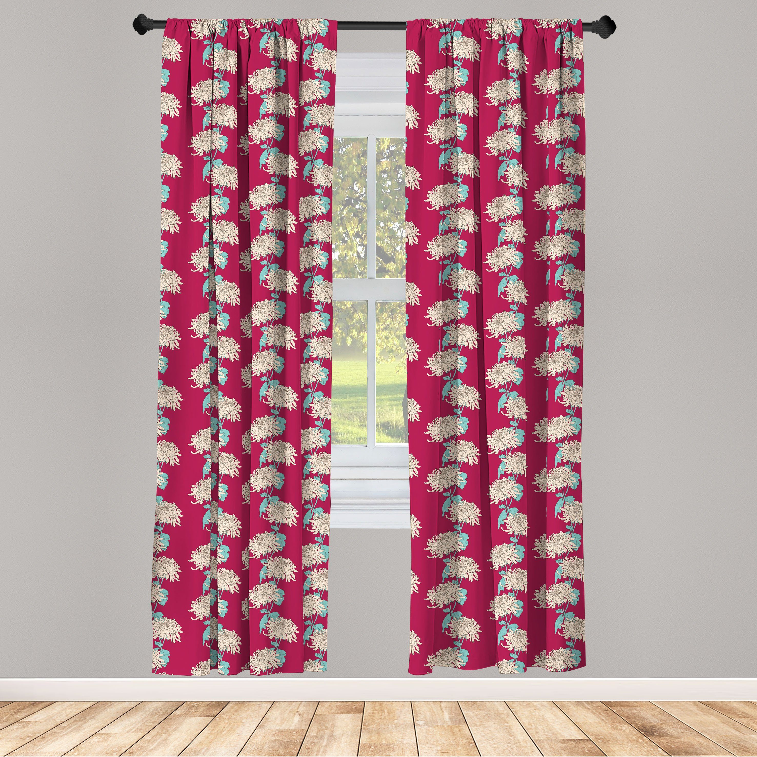 Microfaser, Vorhang Gardine Dekor, für Abakuhaus, Wohnzimmer Frühling Chrysantheme-Blüten-Motiv Schlafzimmer