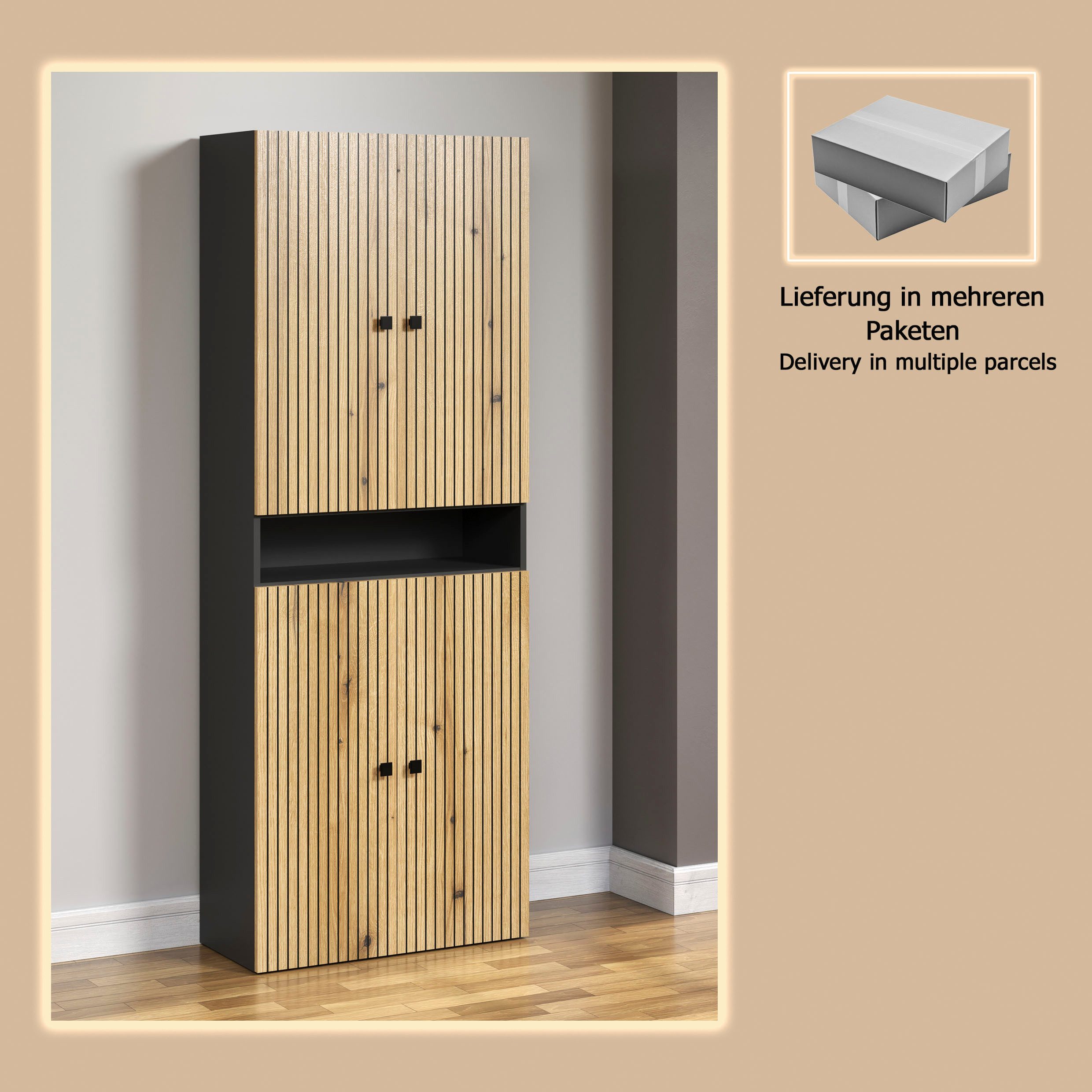 welltime Hochschrank Amrum Badezimmerschrank mit und ohne Schublade - (B/T/H) 40-70/31/186 cm – Bild 5 von 5