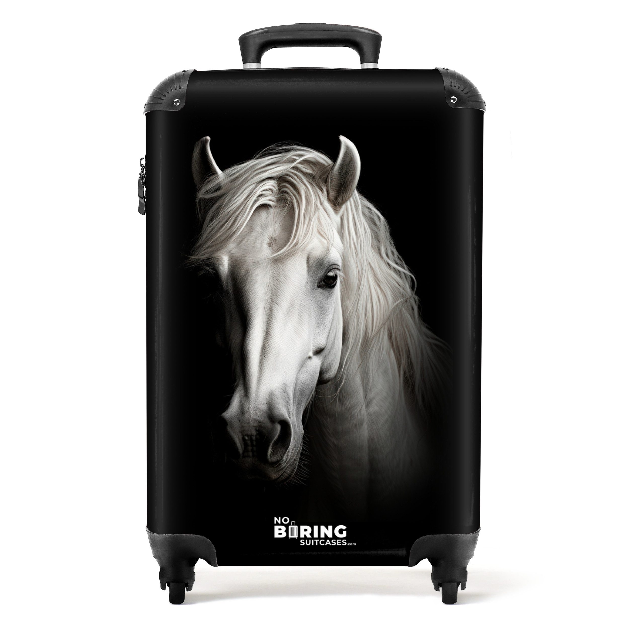 Hartschalen-Trolley Weißes Pferd Porträt auf schwarzem Hintergrund 55x35x20cm