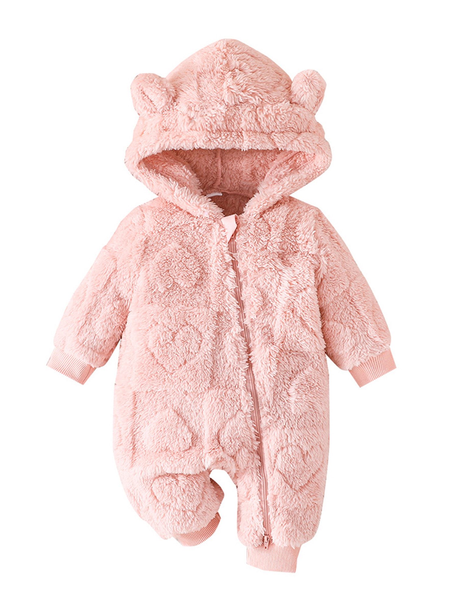 Lapastyle Strampler Kapuzenpullover für Baby Jungen Mädchen, warmer Overall mit Herzmuster (1-tlg) Baby Strampler mit Reißverschluss, einfarbige Kleidung
