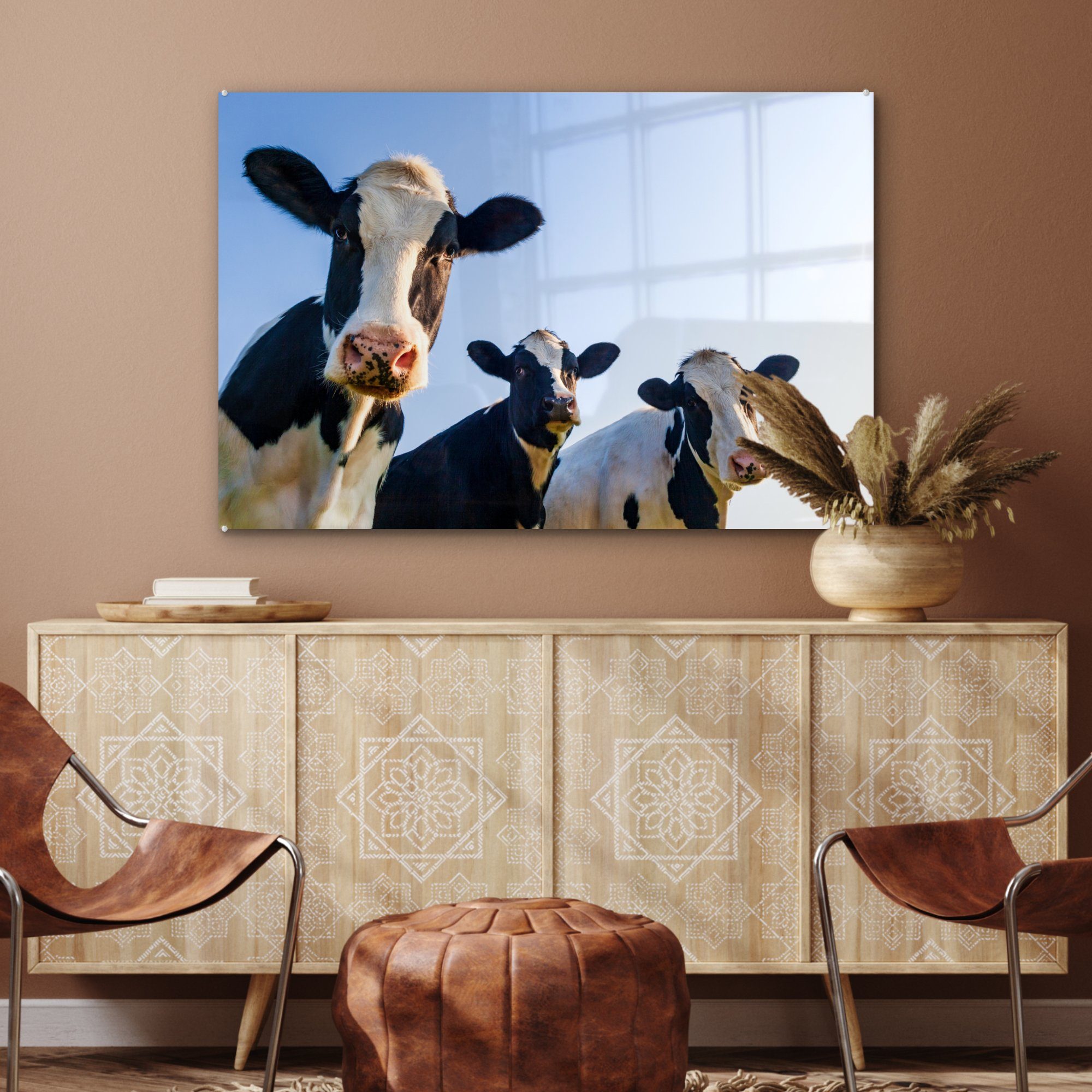 Schlafzimmer Wohnzimmer MuchoWow Kuh Tiere (1 Makro, St), - - Acrylglasbild Acrylglasbilder - & Blau