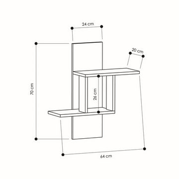 Decortie Wandregal Mill, Modernes Schwebendes Wandregal, 64 x 20 x 70 cm