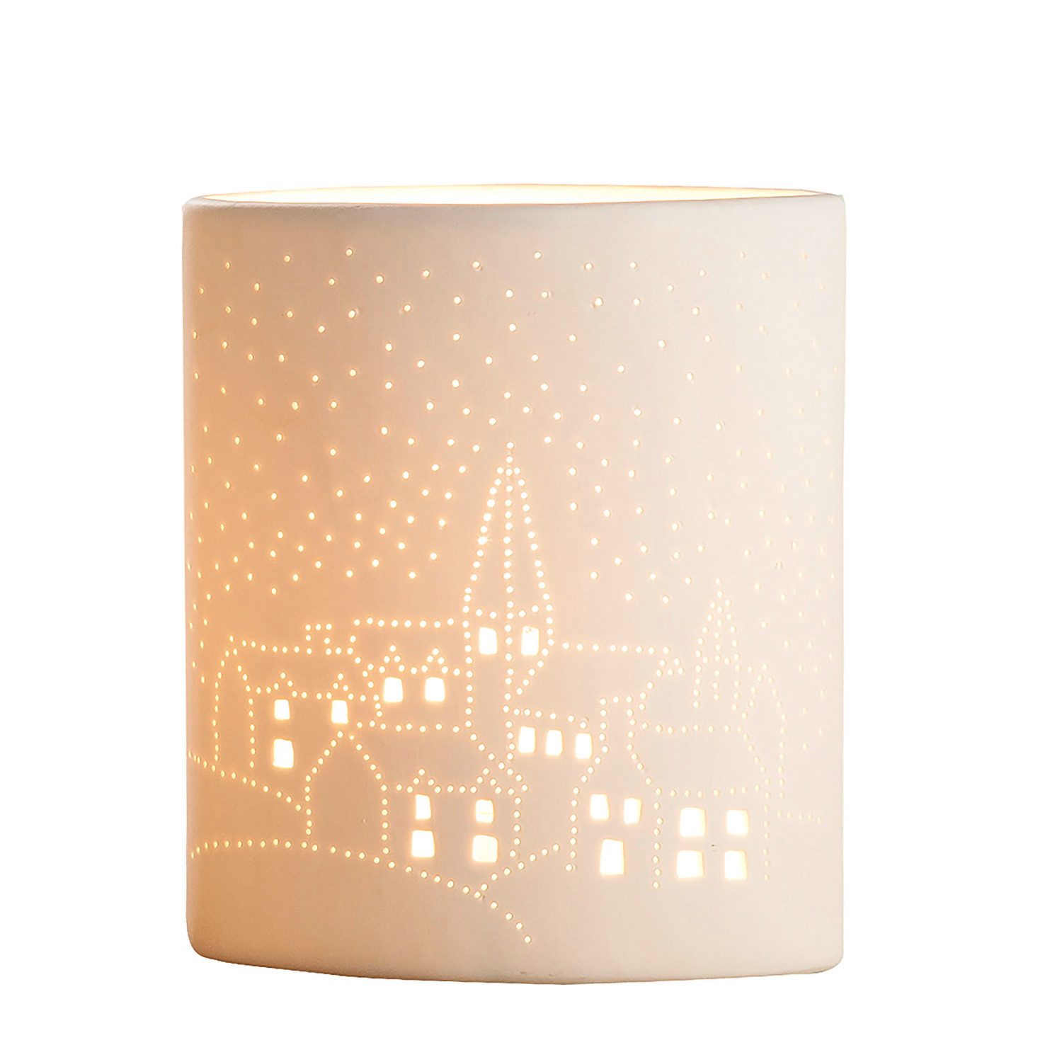 GILDE Tischleuchte GILDE Lampe Ellipse Kirche - weiß - H. 20cm x B. 10cm