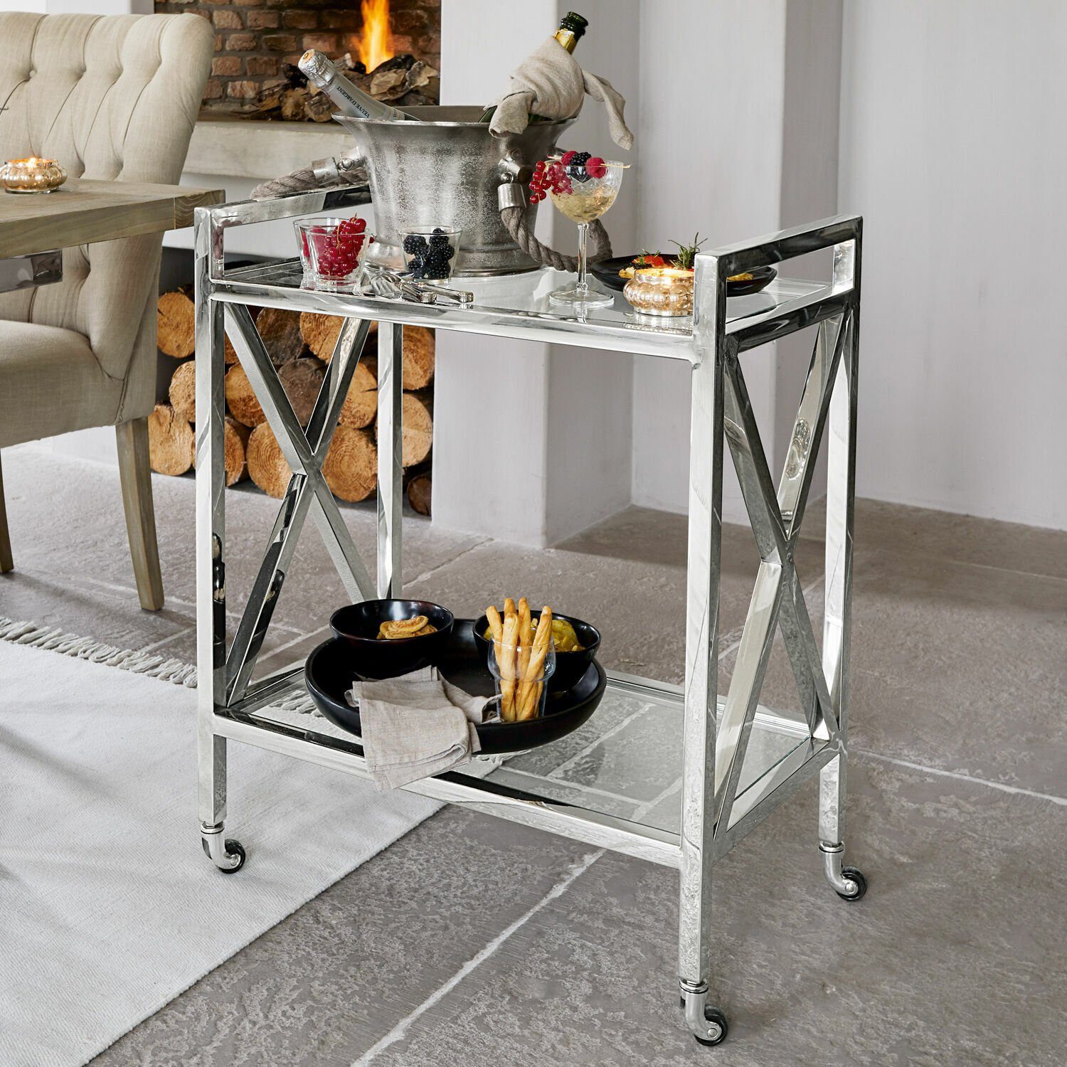 Mirabeau Beistelltisch Barwagen Stamford silber/ klar günstig online kaufen
