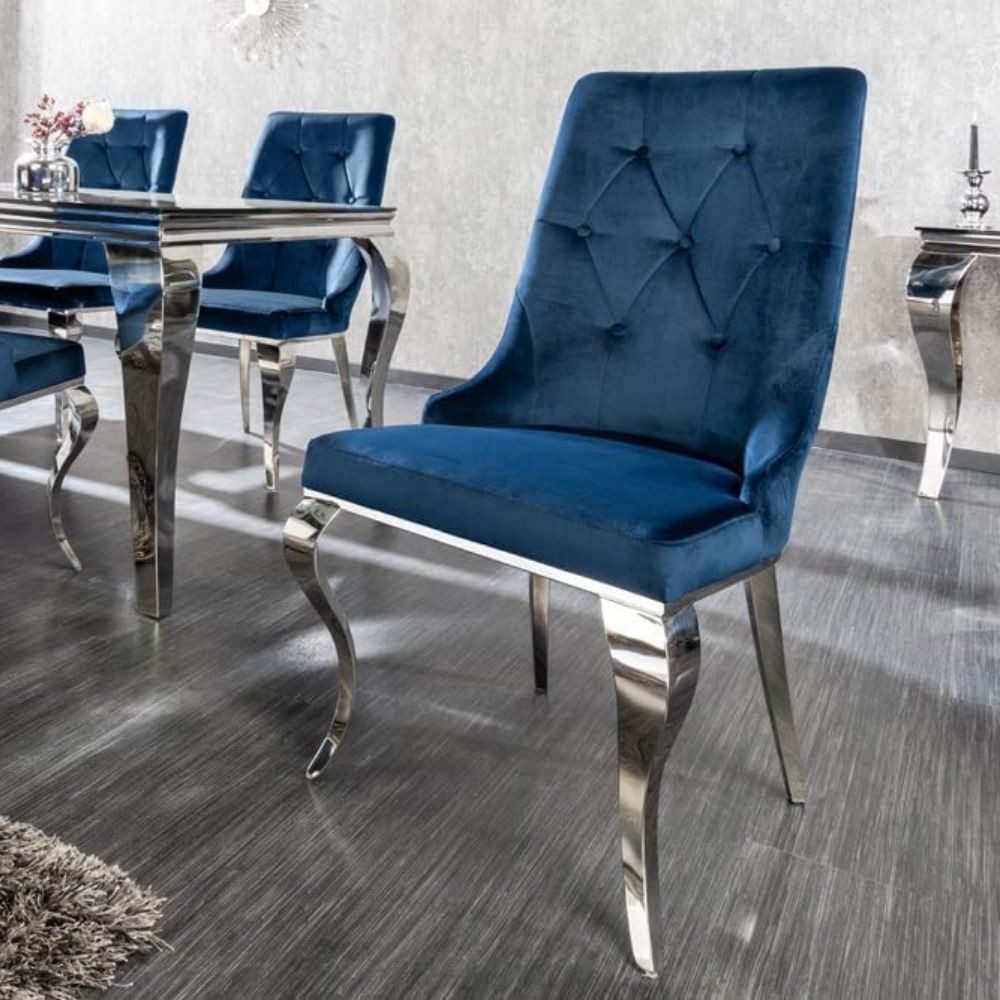 Stuhl Edler Stuhl LION Samt blau Löwenkopf Hochlehner