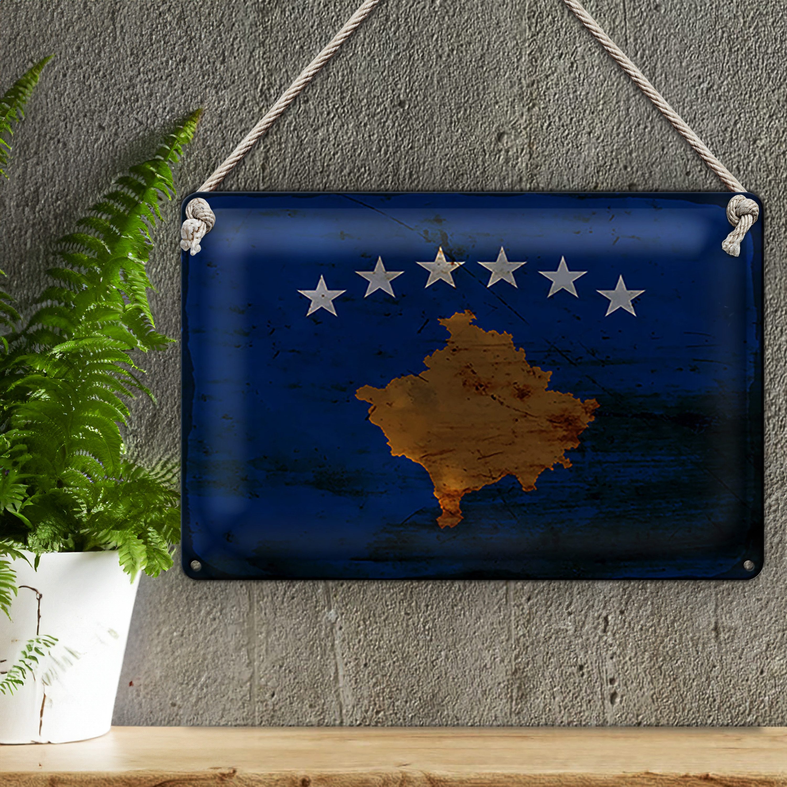 Roomando Metallschild Flagge Kosovo 18x12cm Flag of Kosovo Rost