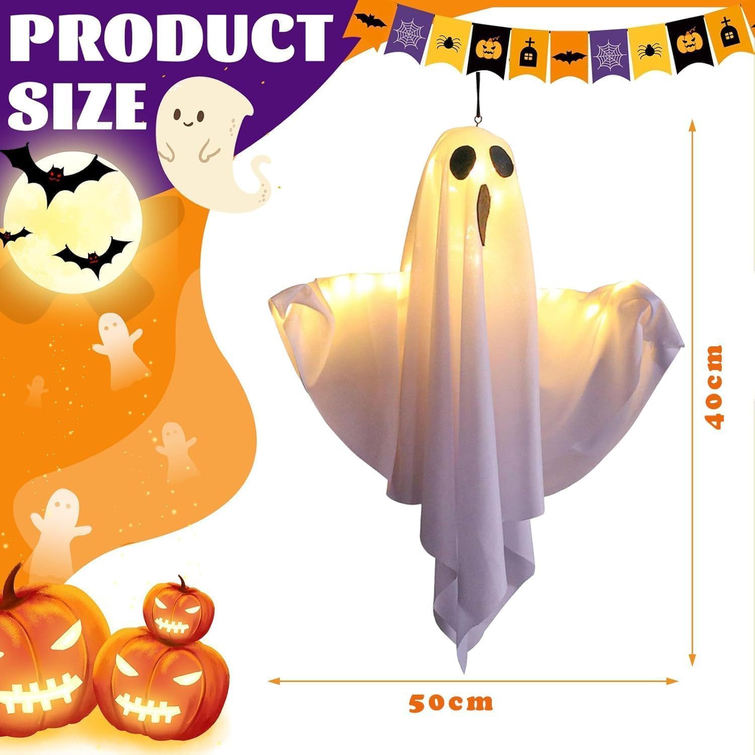 FELIXLEO LED-Dekofigur Halloween Deko Innen Außen, 2 leuchtende Geister LED, 50cm, Party (1 St) – Bild 2 von 5