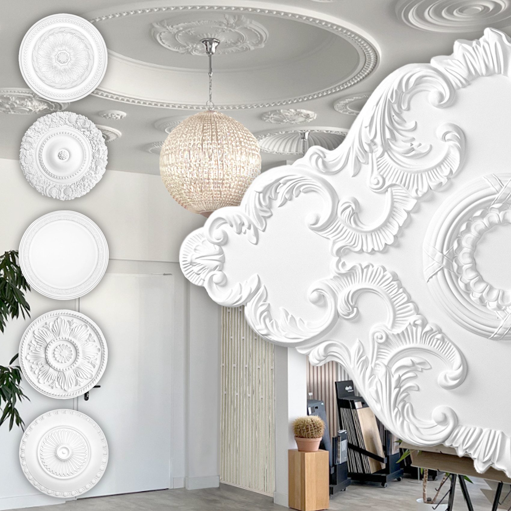 Hexim Perfect Wanddekoobjekt B2023 (Stuckrosette aus PU hartschaum, weiß, Z günstig online kaufen