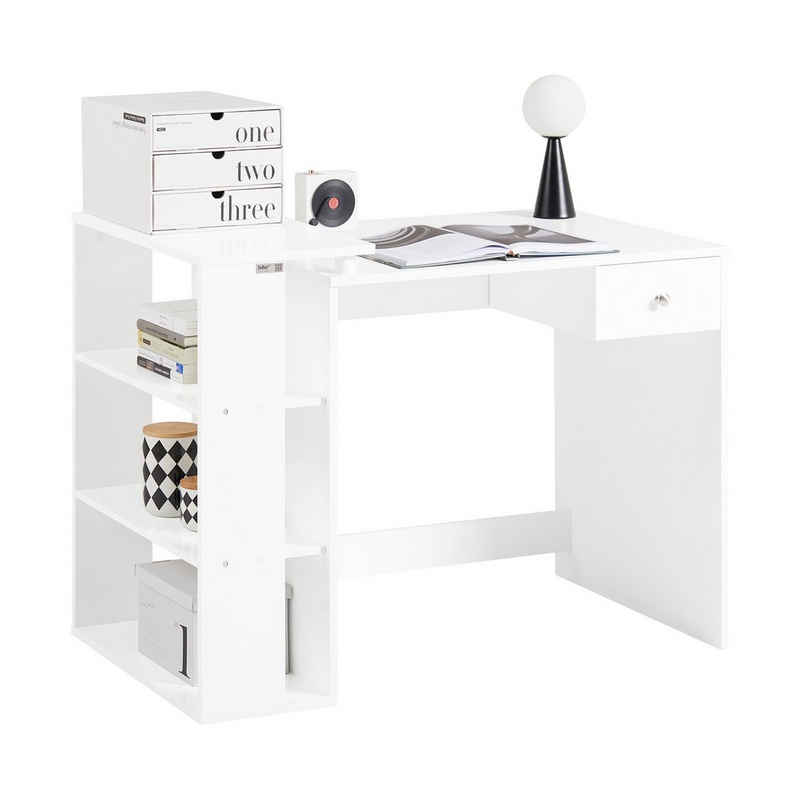 SoBuy Schreibtisch FWT35-W, mit 1 Schublade und 3 Ablagen Tisch Arbeitstisch Computertisch