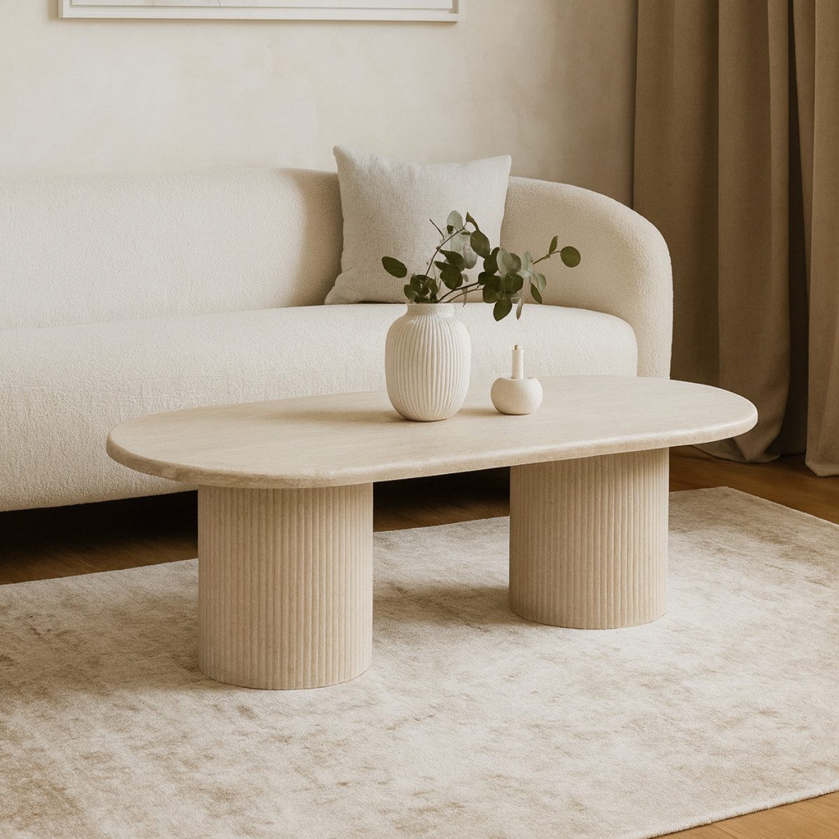 alesvelt Couchtisch ovale Trivento Travertin-Tischplatte Tischbeine im Säul günstig online kaufen