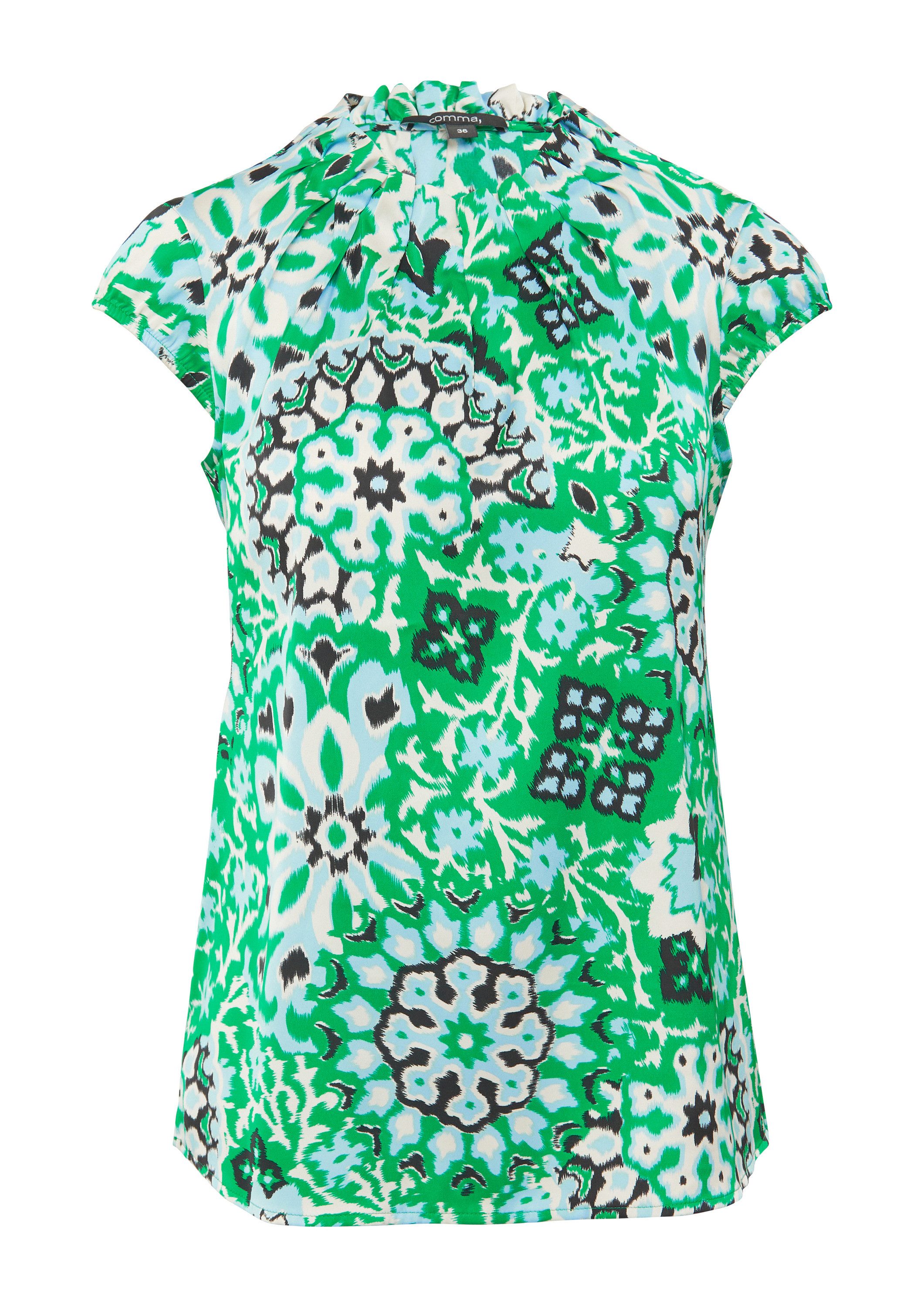 comma Kurzarmbluse Bluse Satinbluse mit Raffung und All-Over Print günstig online kaufen
