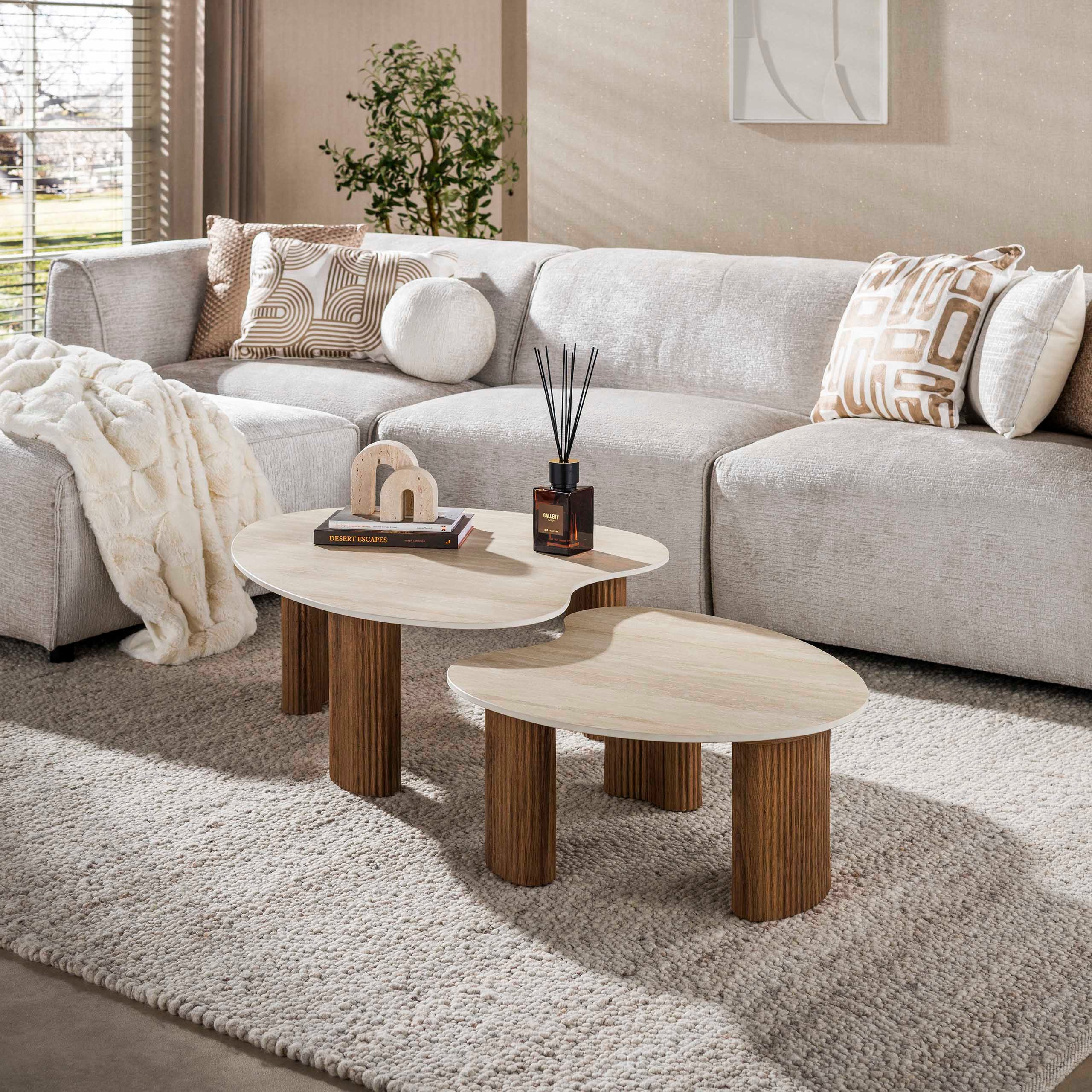 Villa Möbel Couchtisch Ceramo (1 Tisch, 2-St), Couchtisch Set aus 3D Keramik in Travertin Optik