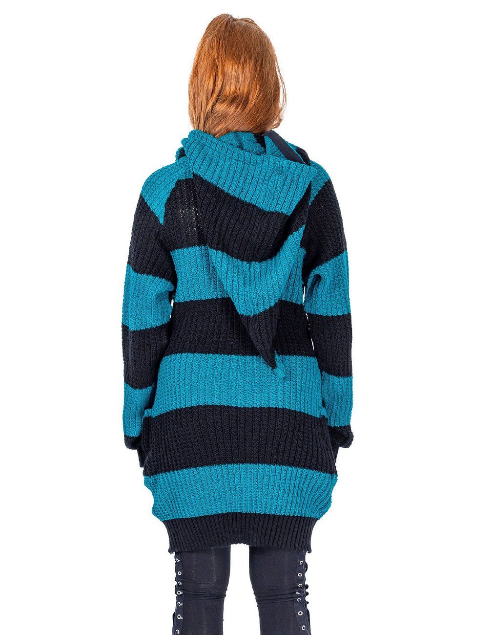 Poizen Industries Strickjacke Esther Cardigan Grün Schwarz Gestreift Grunge günstig online kaufen