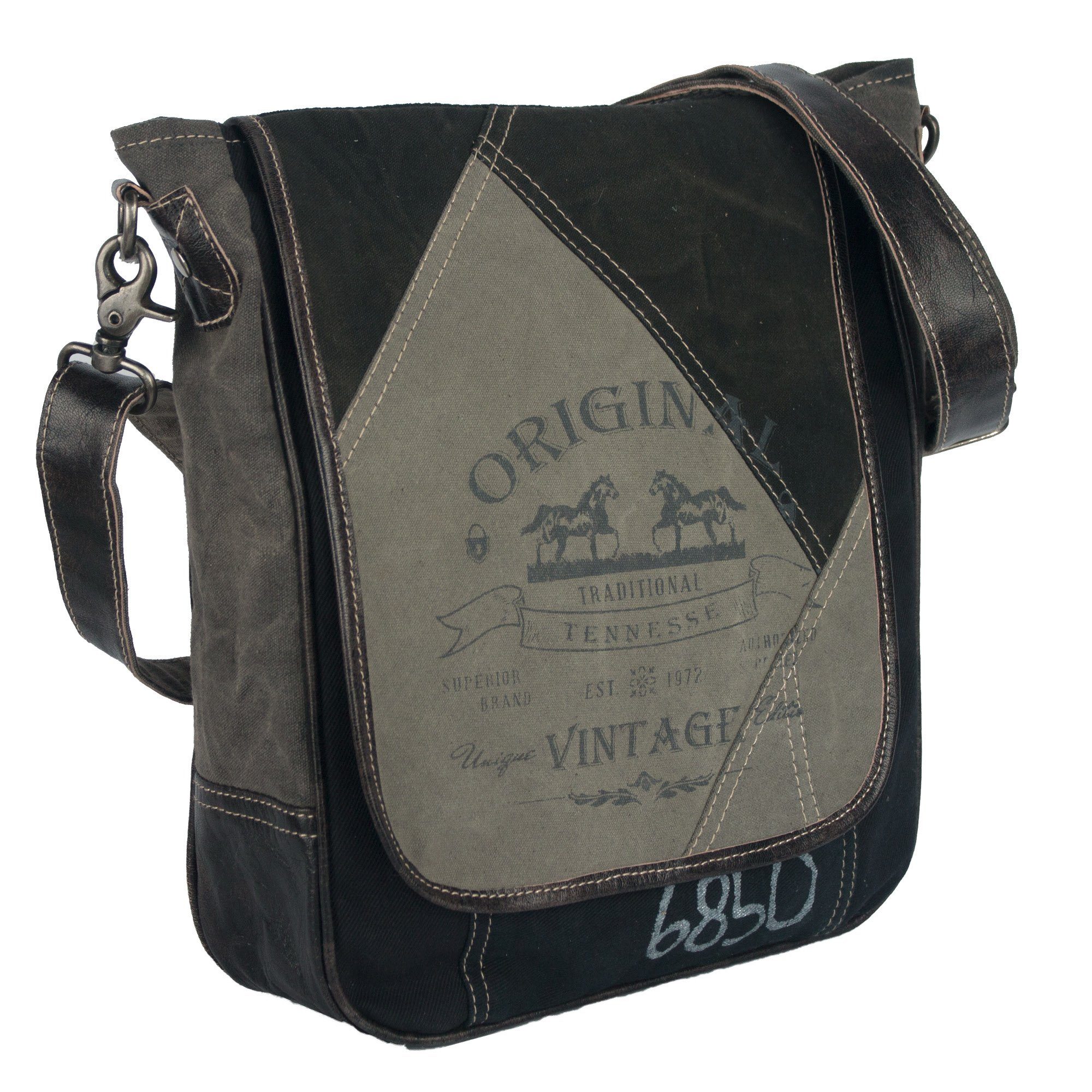 Sunsa Umhängetasche Große Tasche Messenger bag mit Pferde A4 Umhängetasche 52498 . geeignet Schwarze Canvas Aufdruck