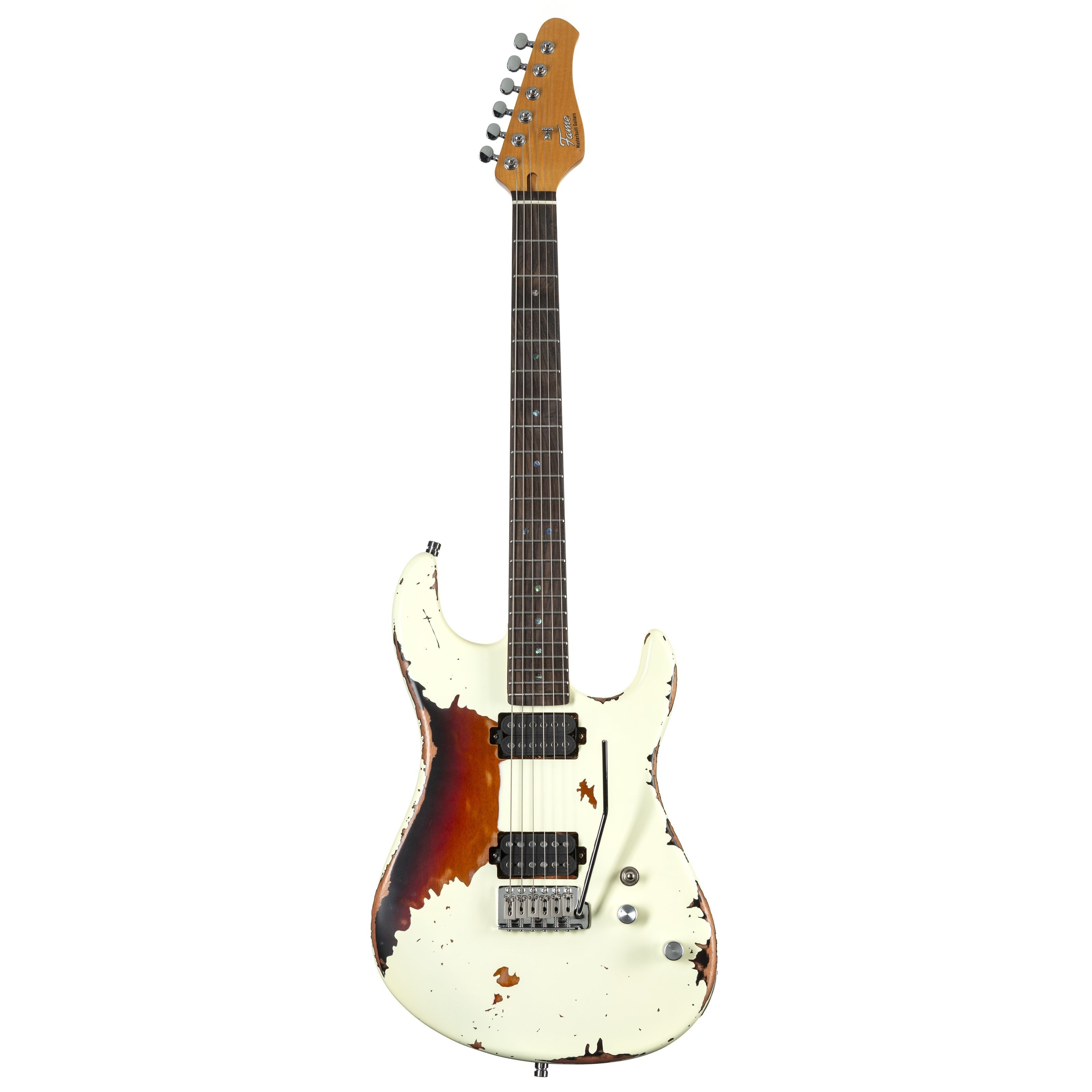 FAME E-Gitarre, E-Gitarren, ST-Modelle, Custom ST RW Worn Vanilla over Sunburst - E-Gitarre