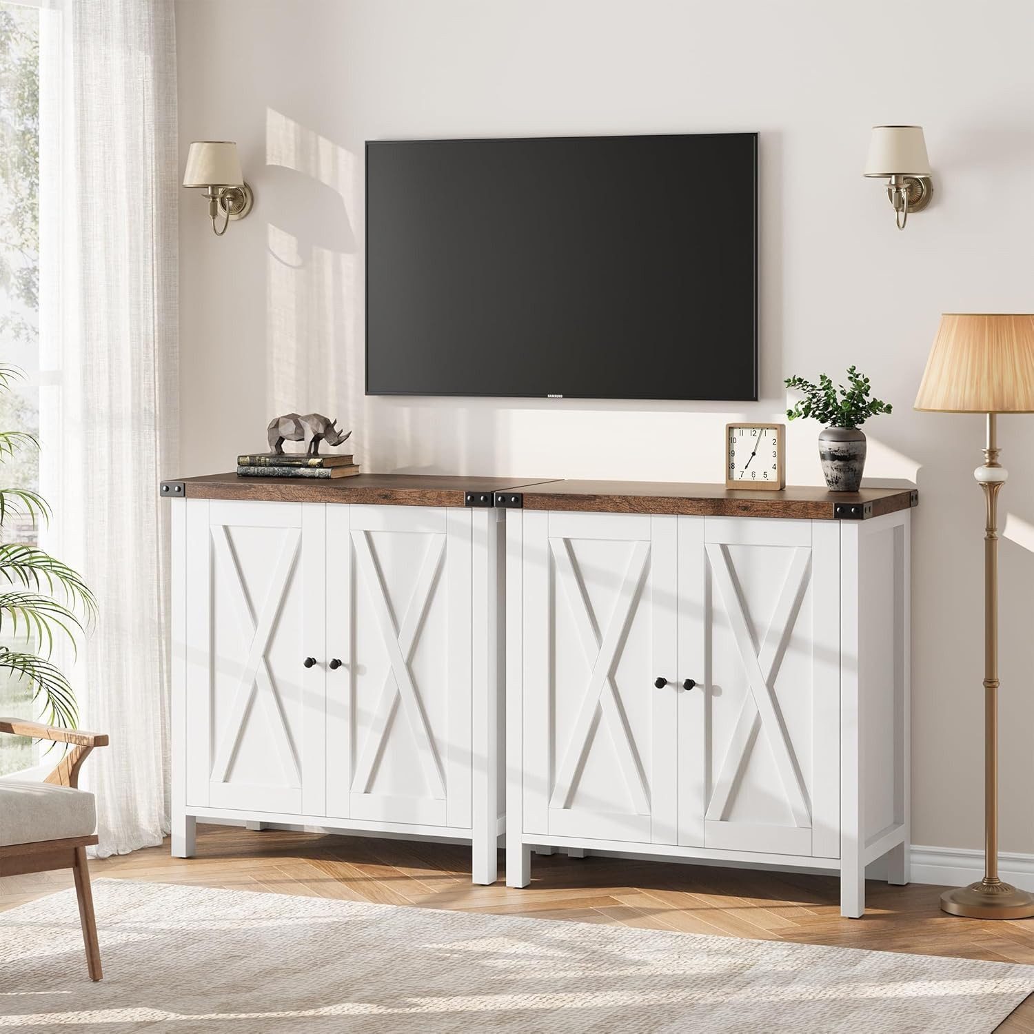 GarveeMore Anrichte 80 cm Hoch Vielseitiges 2er-Pack Sideboard, Flur-Kommoden, TV-Bank, Modernes Landhaus Konsole mit 2 Türen und verstellbaren Einlegeböden