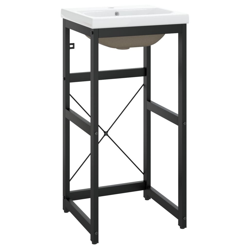 vidaXL Badregal Badezimmer-Waschtischgestell mit Waschbecken Schwarz Eisen, 1-tlg.
