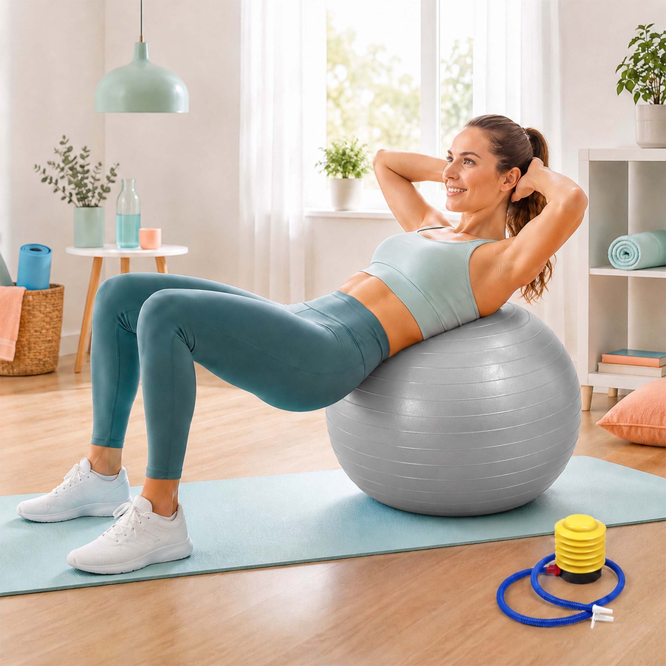 relaxdays Gymnastikball mit Luftpumpe (3-St), grau, Ø 65 cm – Bild 5 von 5