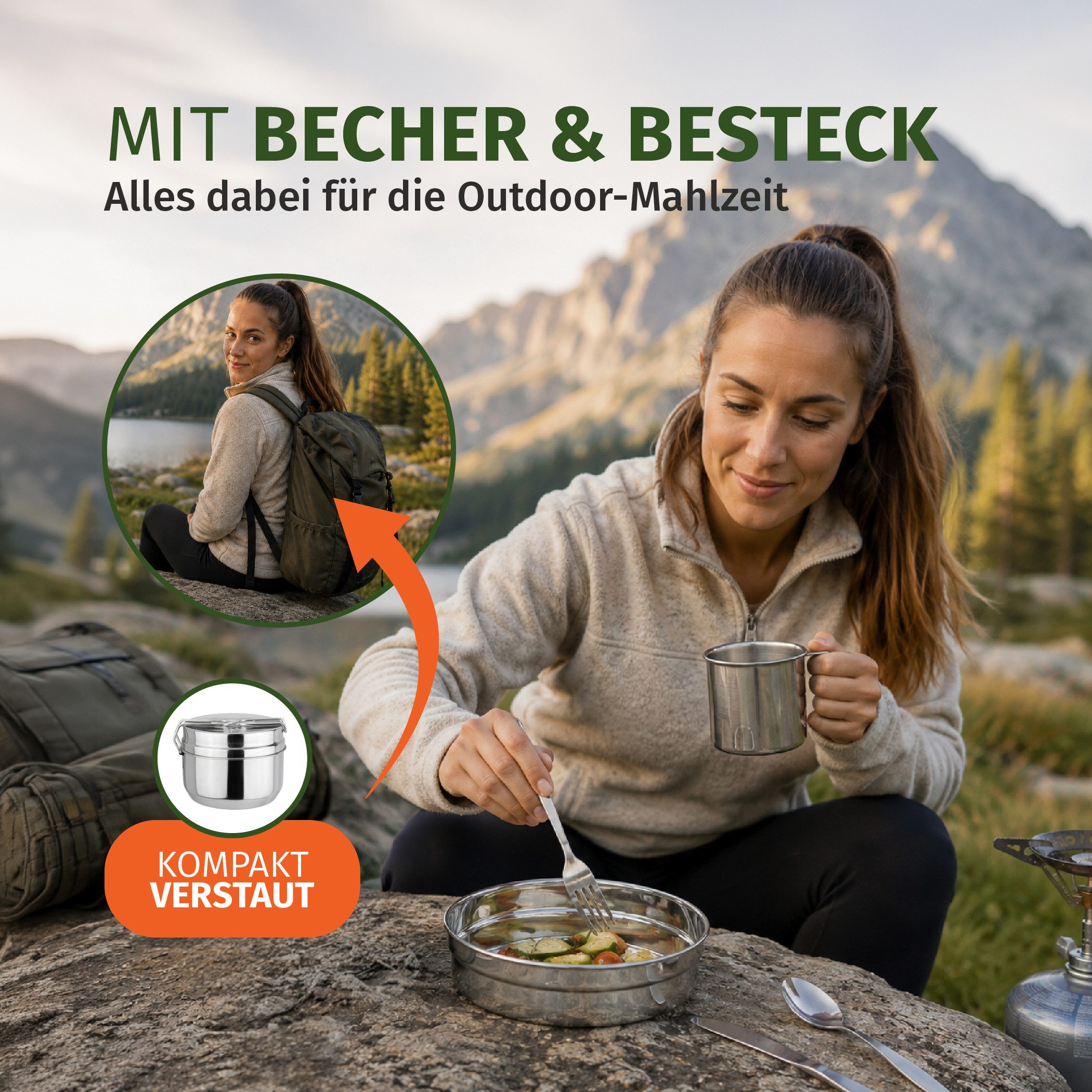 Moritz Geschirr-Set Moritz Geschirr-Set Camping Kochgeschirr 7-tlg Edelstahl 1-2 Personen (7-tlg), Edelstahl