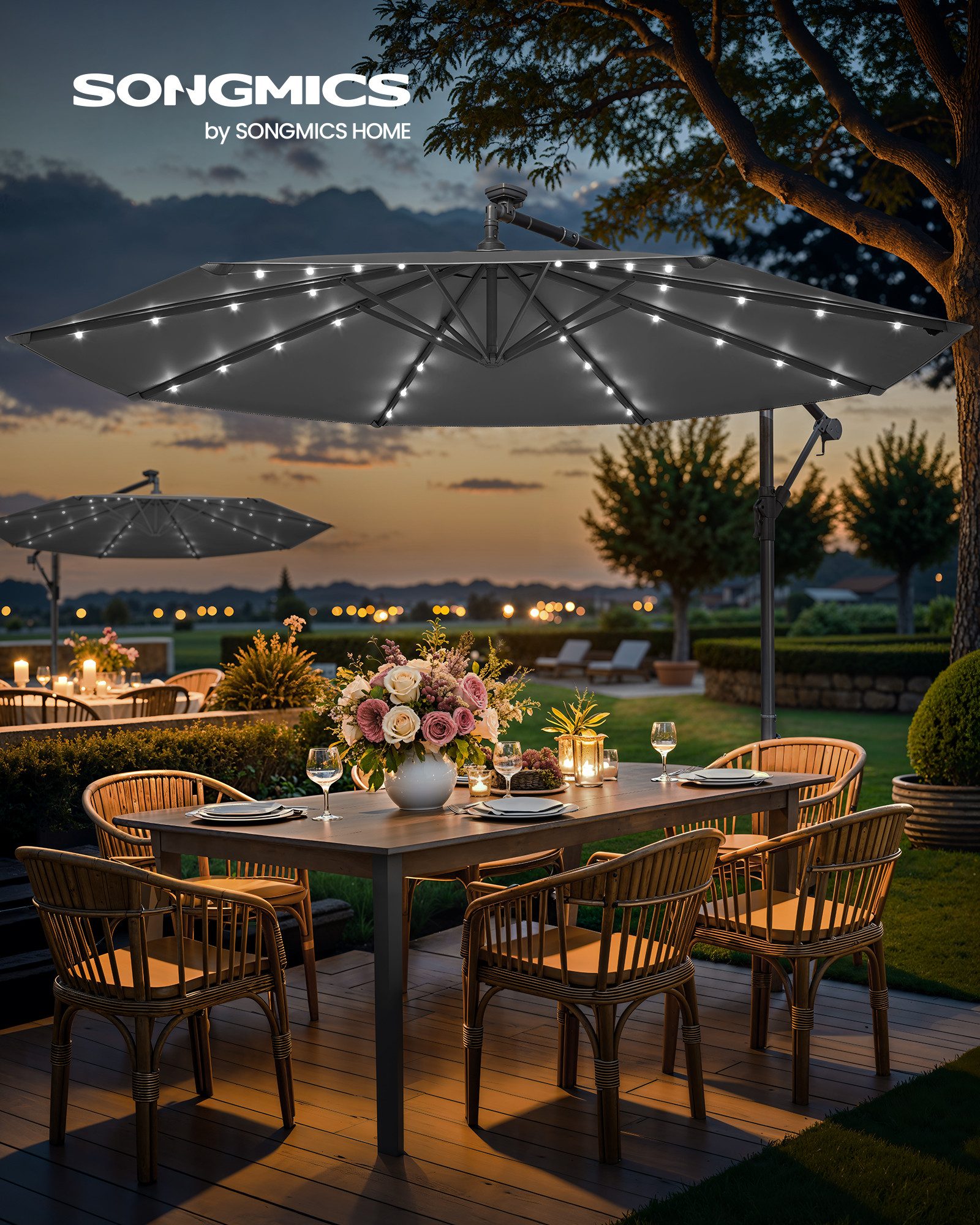 SONGMICS Sonnenschirm, Ø 300 cm,LED-Solar-Beleuchtung,UPF 50+,mit günstig online kaufen