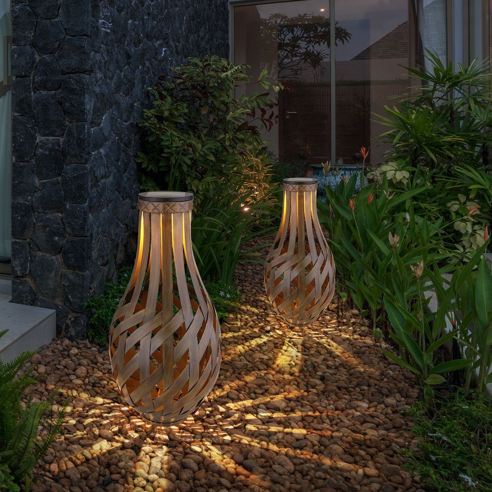 Solarlampen fest verbaut, Solarleuchte, Garten LED Tischlampe Globo Solarlaterne LED LED-Leuchtmittel Warmweiß, Bambus