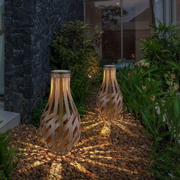 Globo LED Solarleuchte, LED-Leuchtmittel fest verbaut, Warmweiß, Garten Solarlaterne Bambus Solarlampen LED Tischlampe