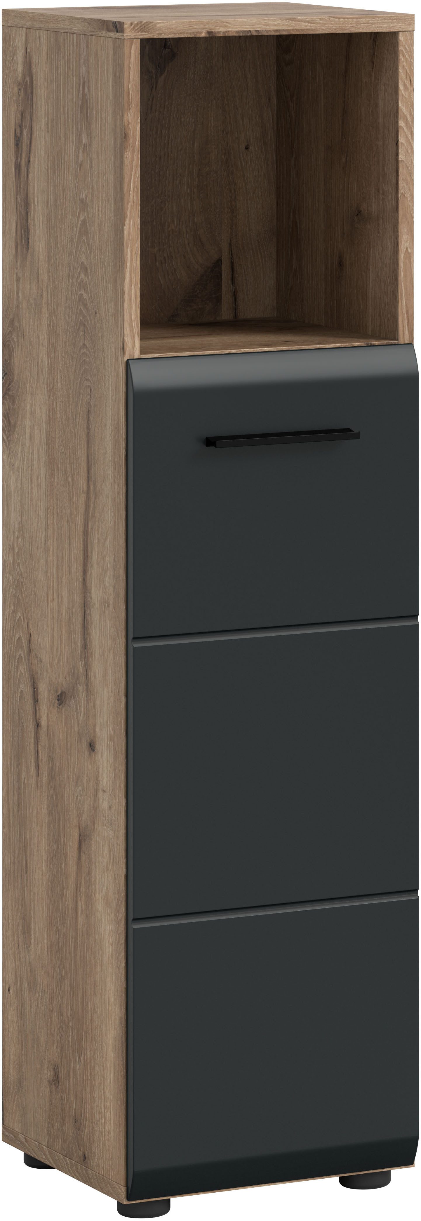 welltime Midischrank FLORENZ, Höhe 110 cm, 1 Tür, 2 Fachböden, 1 offenes Fach (1-St., TOPSELLER) Türanschlag wechselbar, hochwertige MDF Front, Badschrank, Bad