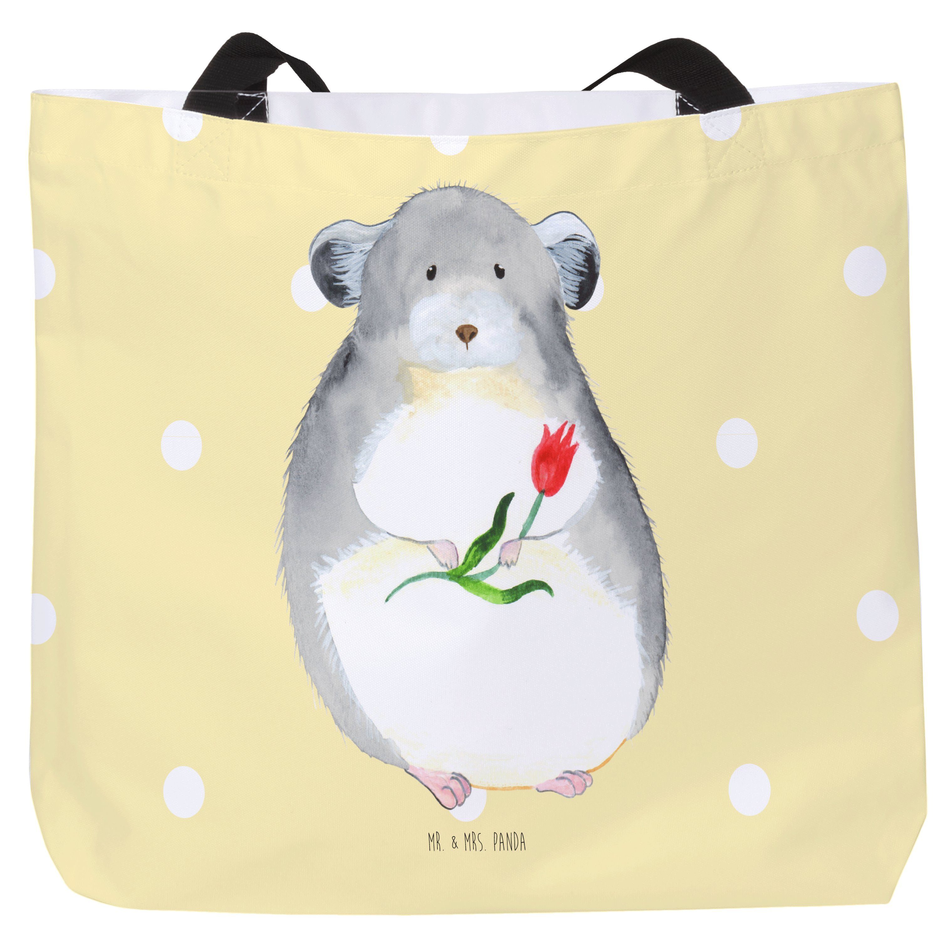 Mr. & Mrs. Panda Shopper Chinchilla mit Blume - Gelb Pastell - Geschenk, Tragebeutel, Glücklic (1-tlg)