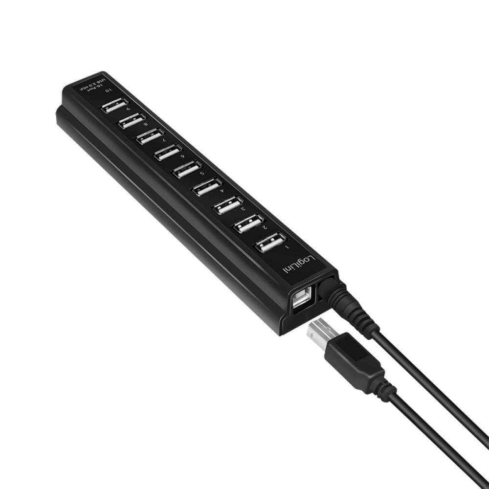 LogiLink USB-Verteiler USB 2.0 Hub 10-Port mit Netzteil aktiv schwarz – Bild 3 von 5