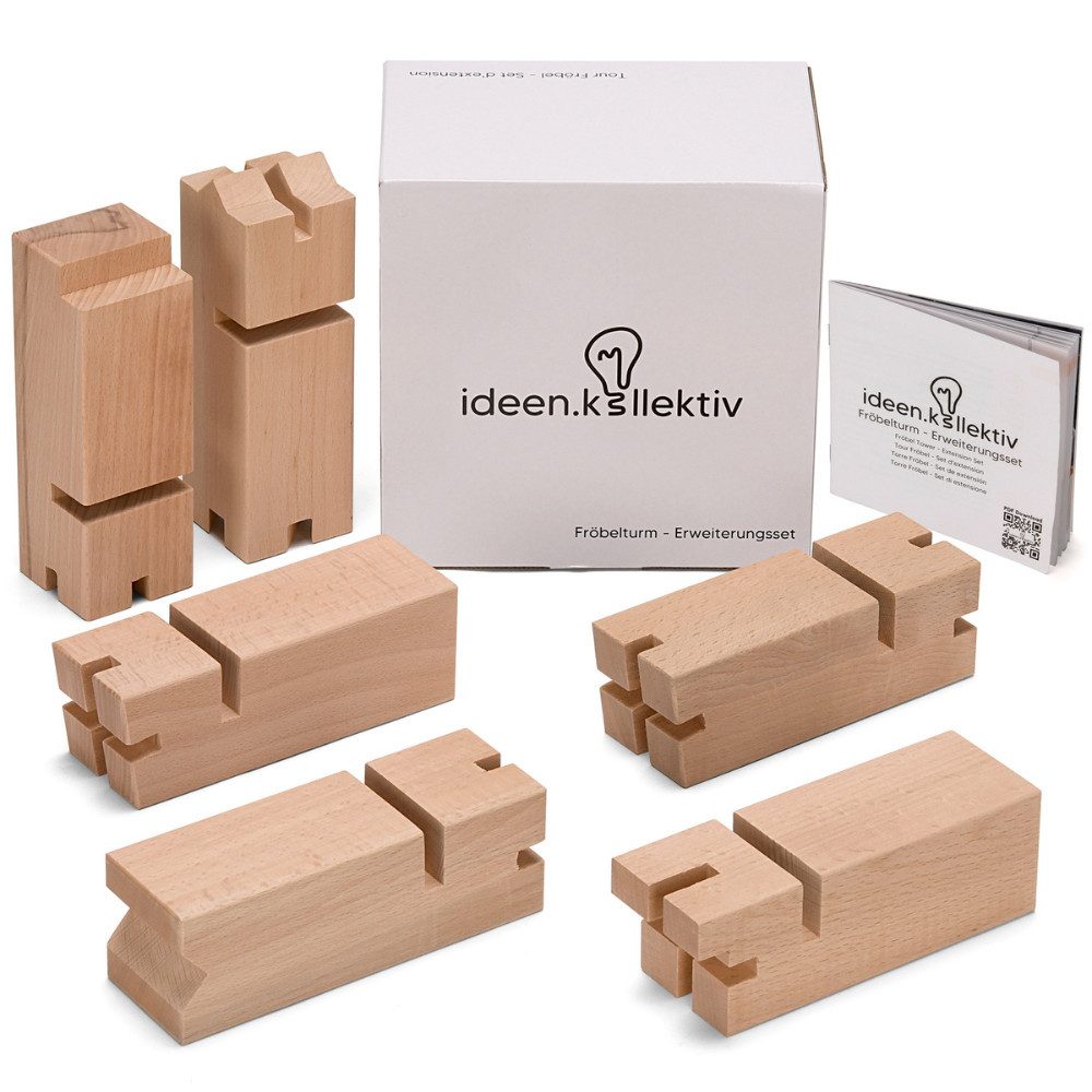 ideen.kollektiv Lernspielzeug Fröbelturm Erweiterungsset – Teambuilding-Spiel, kompatibel mit Fröbeltürmen, 6 anspruchsvolle Bausteine