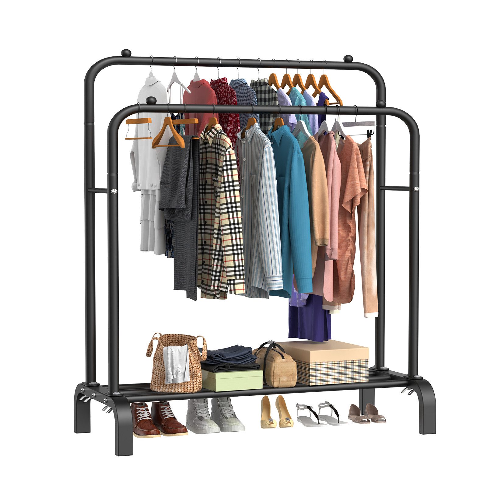 loefme Kleiderständer 3-in-1 Garderobenständer, Metall Kleiderstange offen, Einfache Montage Multifunktionaler Kleiderständer, Schwarz von loefme