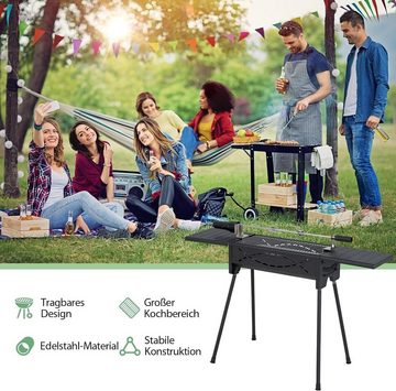 KOMFOTTEU Holzkohlegrill Edelstahl-Grill mit abnehmbaren Beinen und Seitenablagen, tragbarer BBQ-Grill