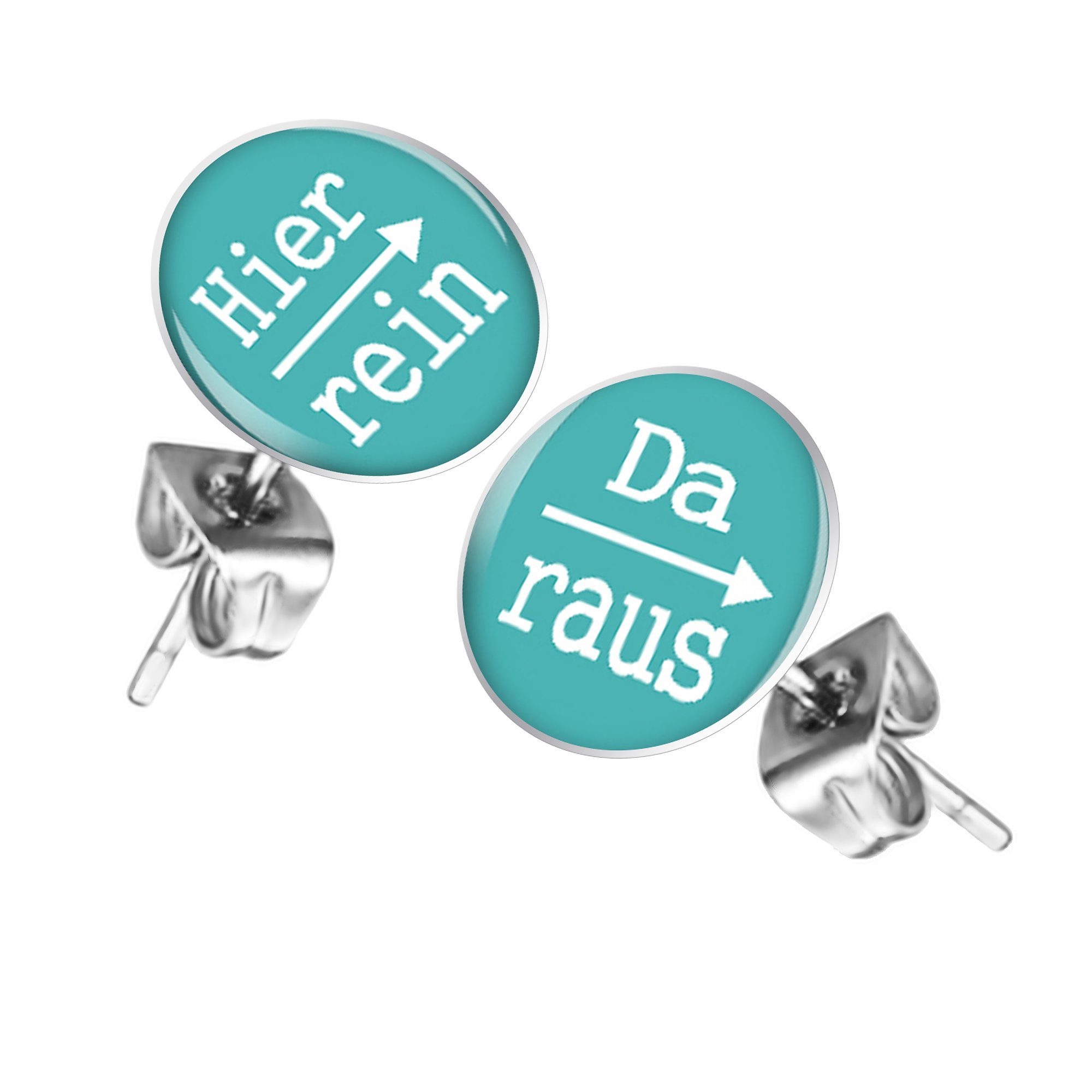 Taffstyle Paar Ohrstecker Lustige bunte Ohrringe mit Spruch Hier rein, Da raus (Witzige Ohrstecker als Geschenk für Frauen und Männer)