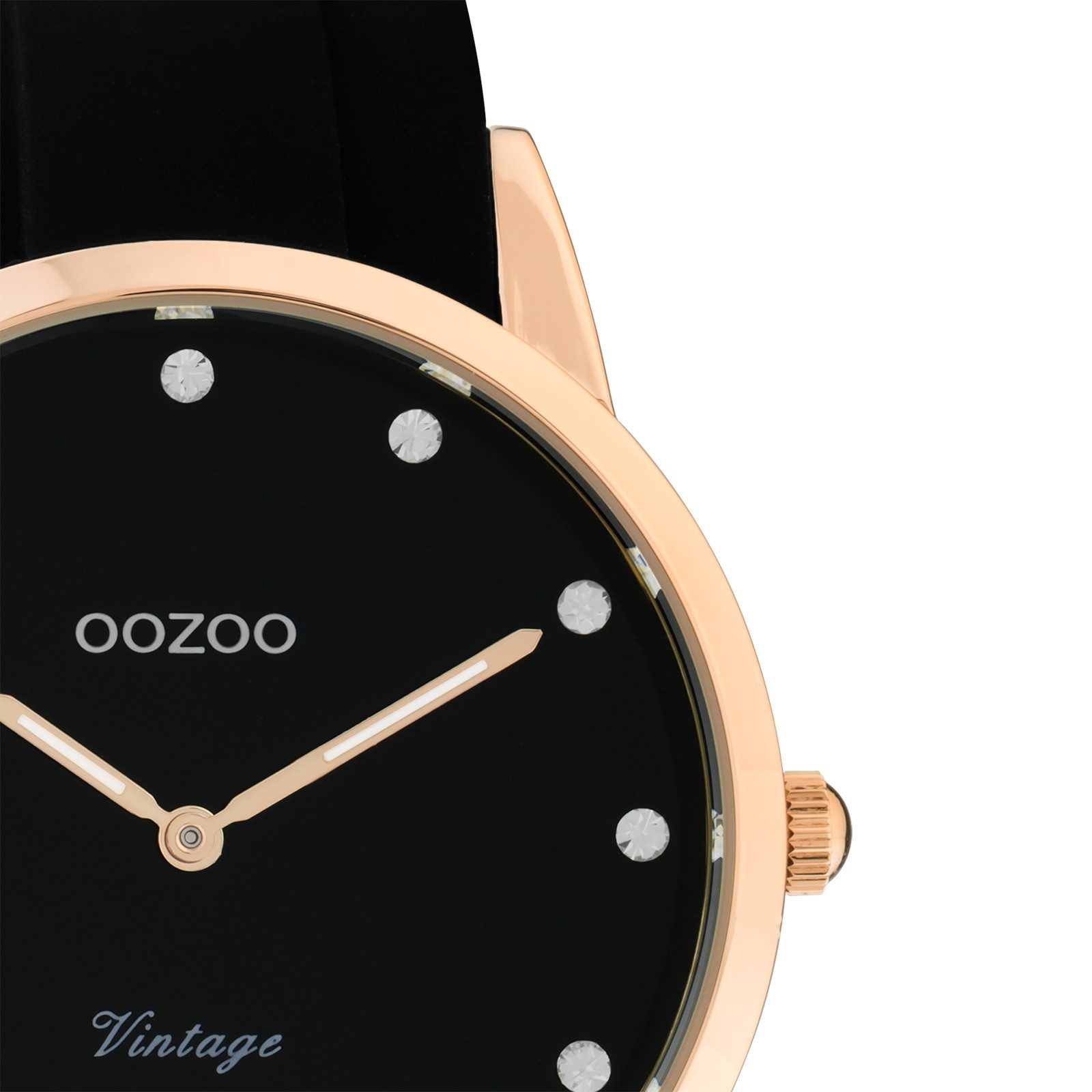 OOZOO Quarzuhr Oozoo Damen Armbanduhr Vintage Series, (Analoguhr), Damenuhr rund, mittel (ca. 38mm), Silikonarmband schwarz, Fashion