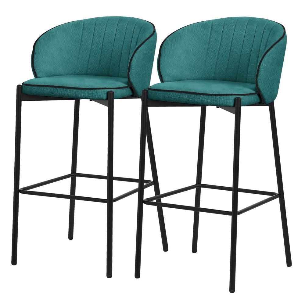 ML-DESIGN Barhocker Gepolsterter Barstuhl mit Metallgestell Rückenlehne und Fußstütze (2 St), Bistrohocker 2er Set Petrol Stoffbezug Tresenhocker Küchenhocker