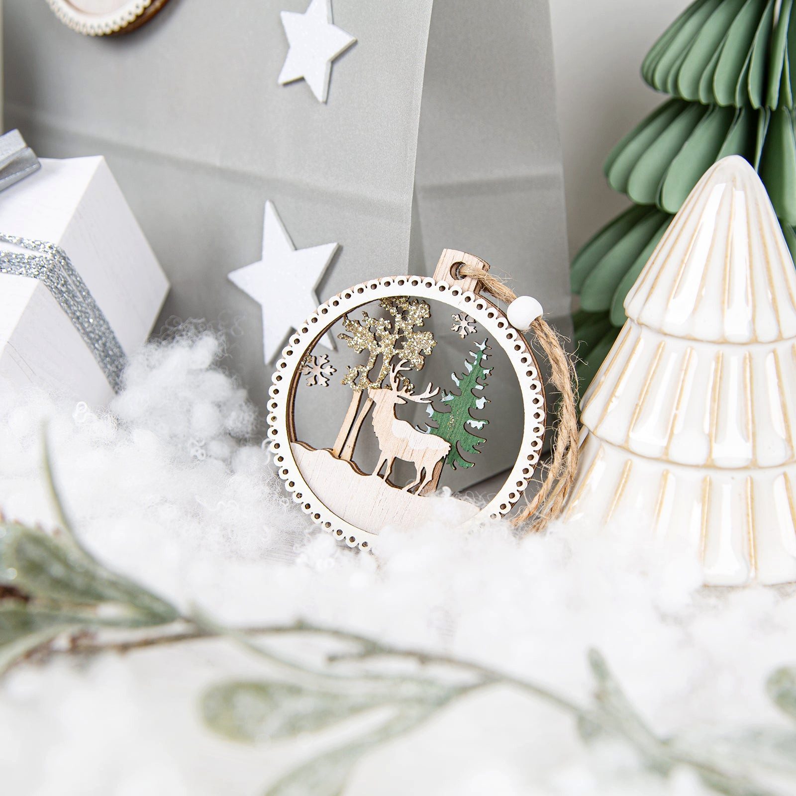 Logbuch-Verlag Dekofigur 6 Holzanhänger Winterlandschaft weiß Natur Winter günstig online kaufen