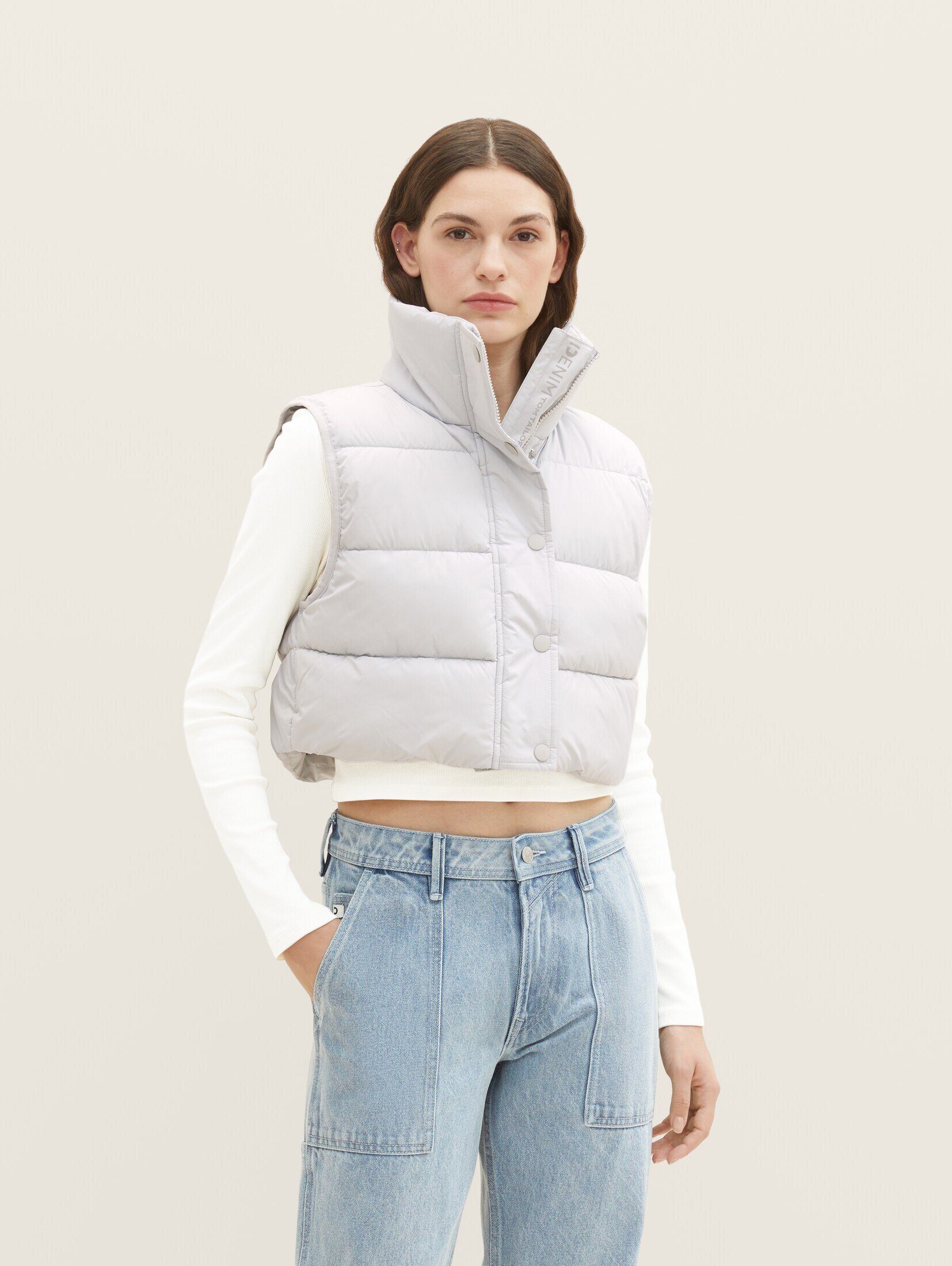 Denim Cropped TOM TAILOR Steppweste Puffer-Weste