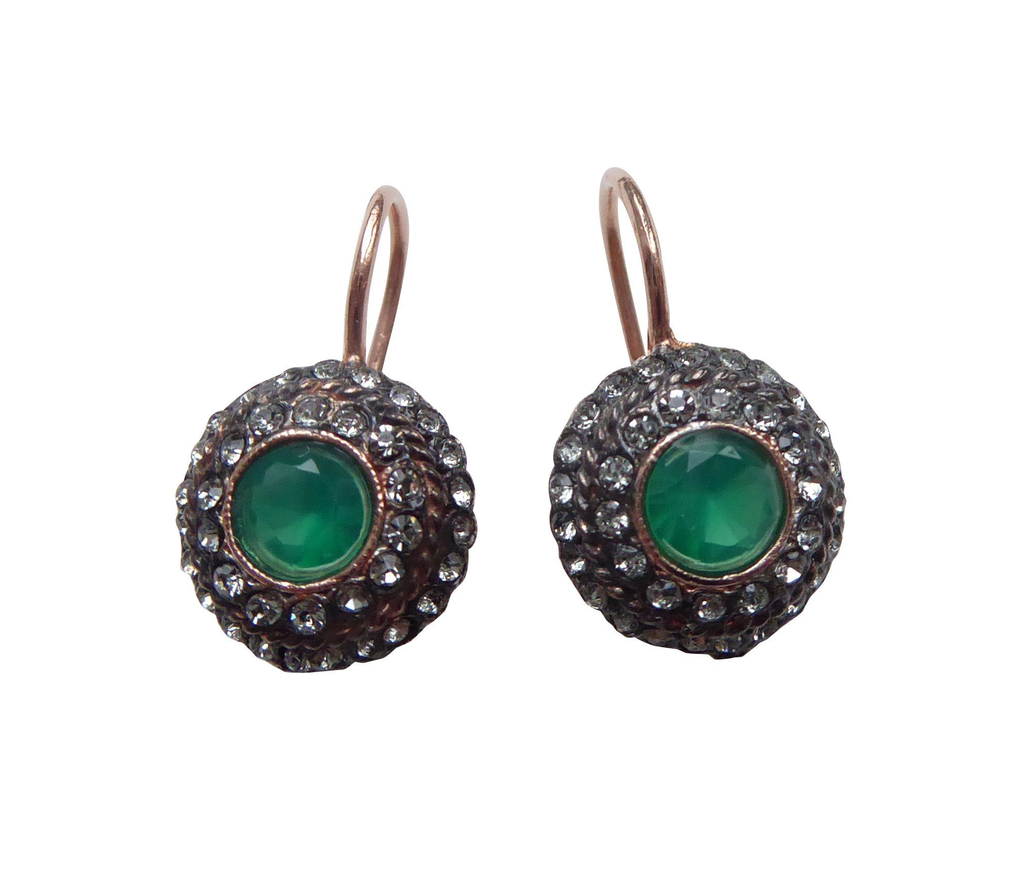Mugello Paar Ohrhänger Appia Achat vergoldet festlich elegant Jugendstil edel, made in Italy, Sterlingsilber mit 18K Rotvergoldung