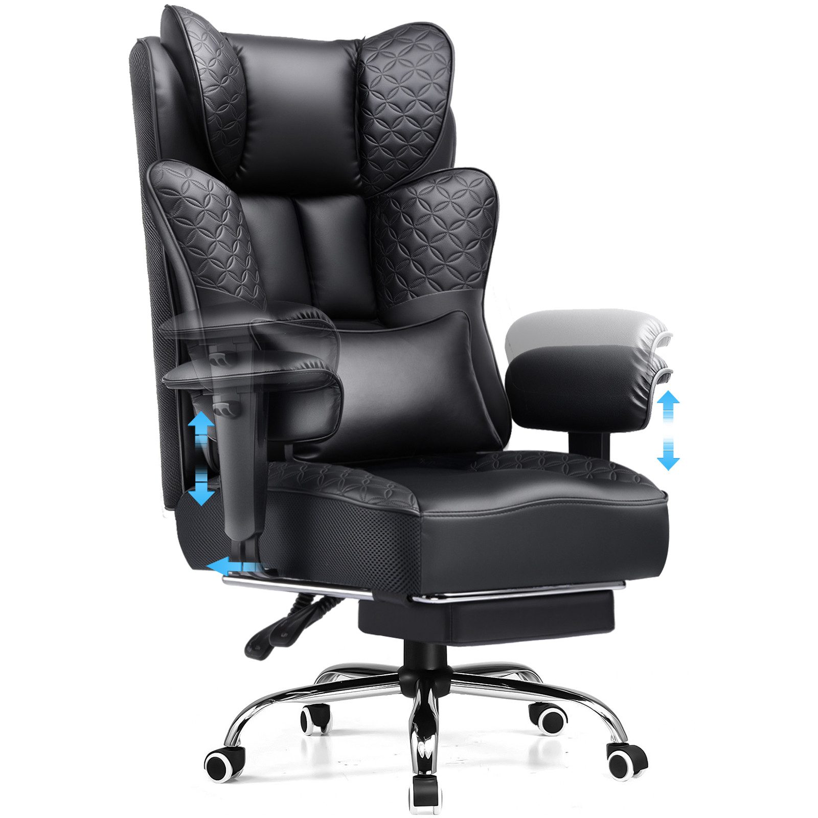 GTPLAYER Gaming-Stuhl Bürostuhl mit Fußstütze 150° Verstellbare Rückenlehne & Armlehnen, Computerstuhl Chefsessel für Große und Schwere Personen