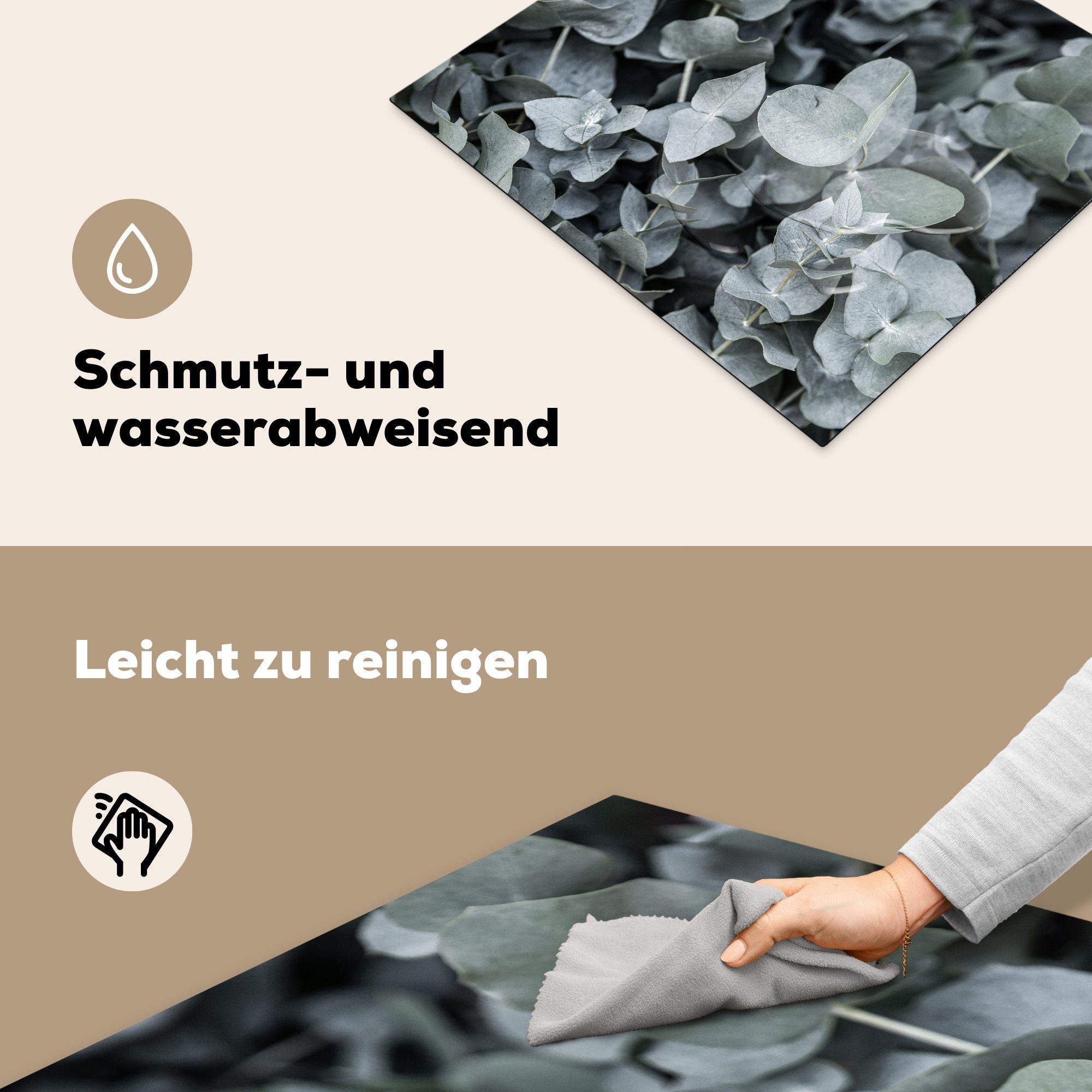 Natur Induktionsschutz, Eukalyptus - cm, tlg), Pflanzen - MuchoWow Herdblende-/Abdeckplatte (1 Blätter, Ceranfeldabdeckung - Induktionskochfeld, Vinyl, 57x51