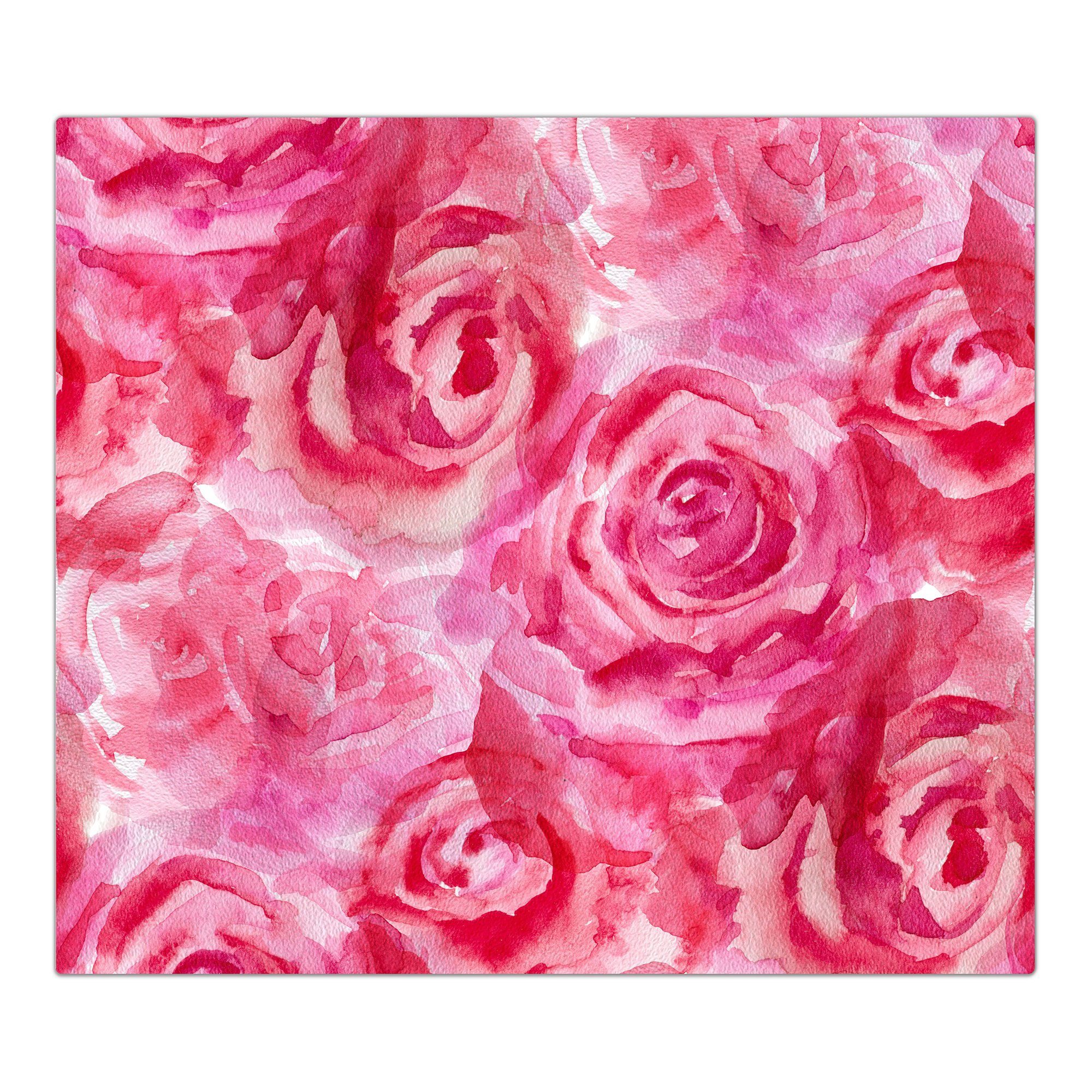 Primedeco Herd-Abdeckplatte Rosenblüten, aus Spritzschutz (1 Glas Herdabdeckplatte tlg) Pinke Glas