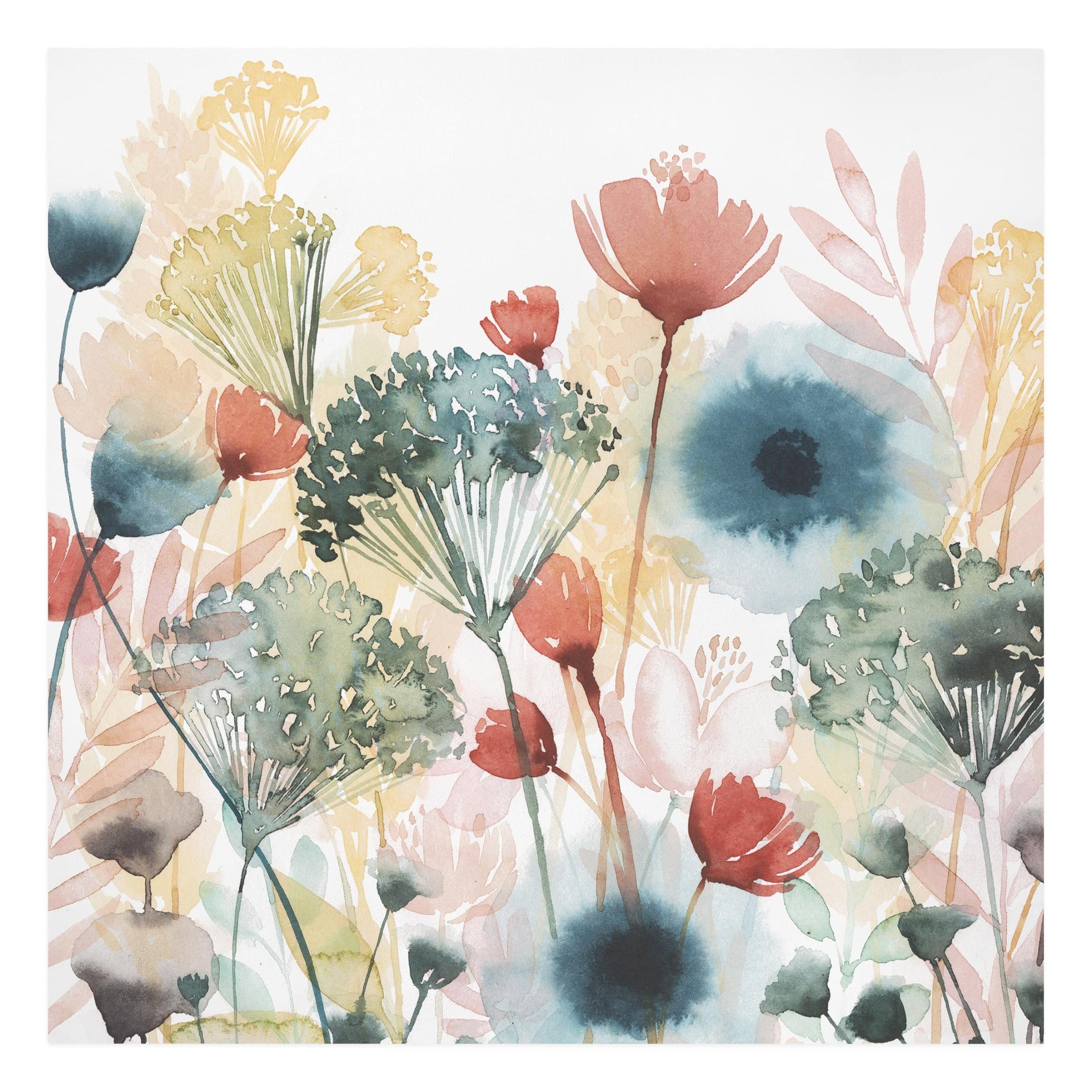 auf Natur Modern auf Blumen Leinwanddruck in Leinwand Größen Leinwandbild floral Bild Bilderdepot24 XXL, Wildblumen weiss Leinwand; Bild vielen