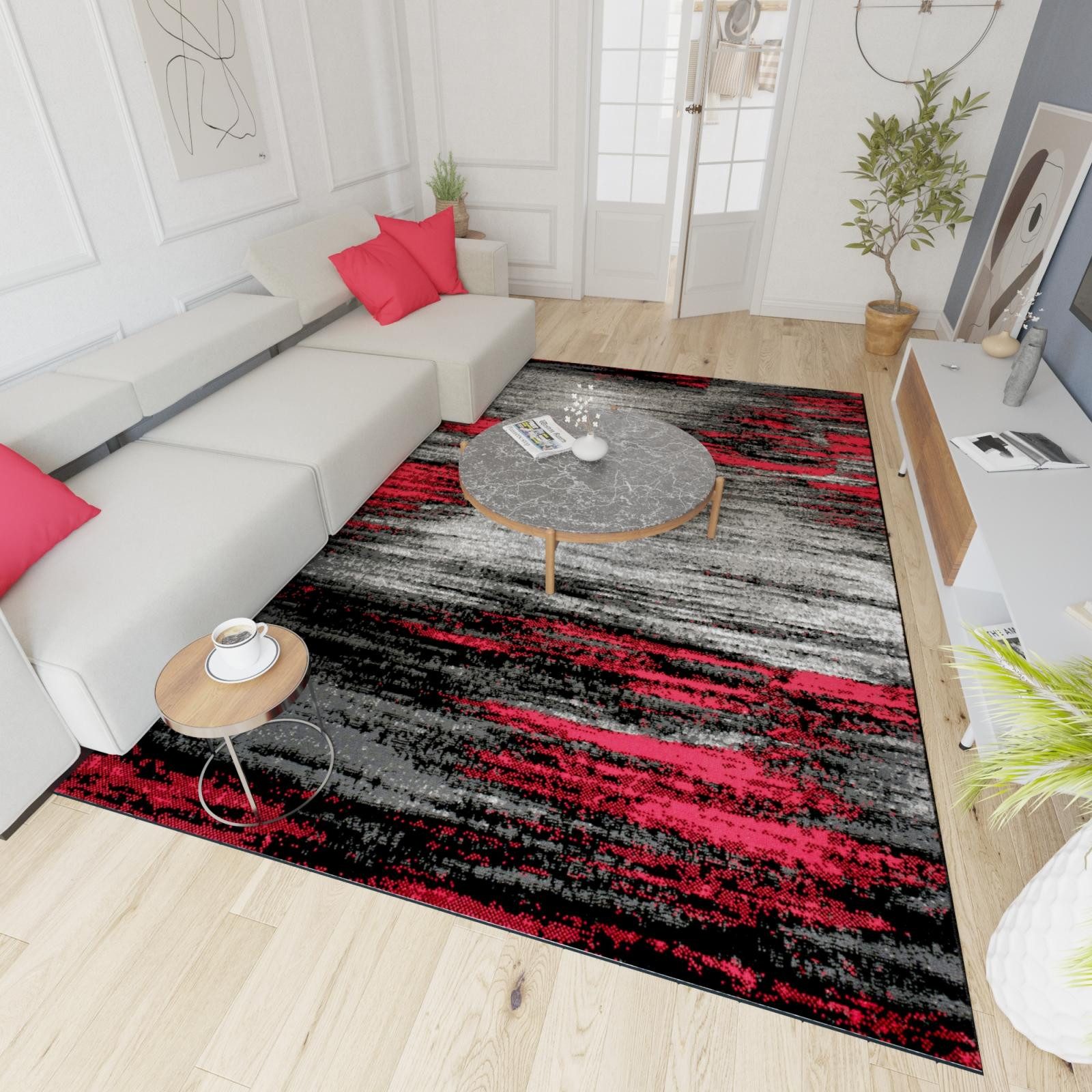 Mazovia Designteppich Modern Abstrakt Rot Anthrazit Wohnzimmer, Schlafzimmer, Esszimmer, Fußbodenheizung – Bild 4 von 5